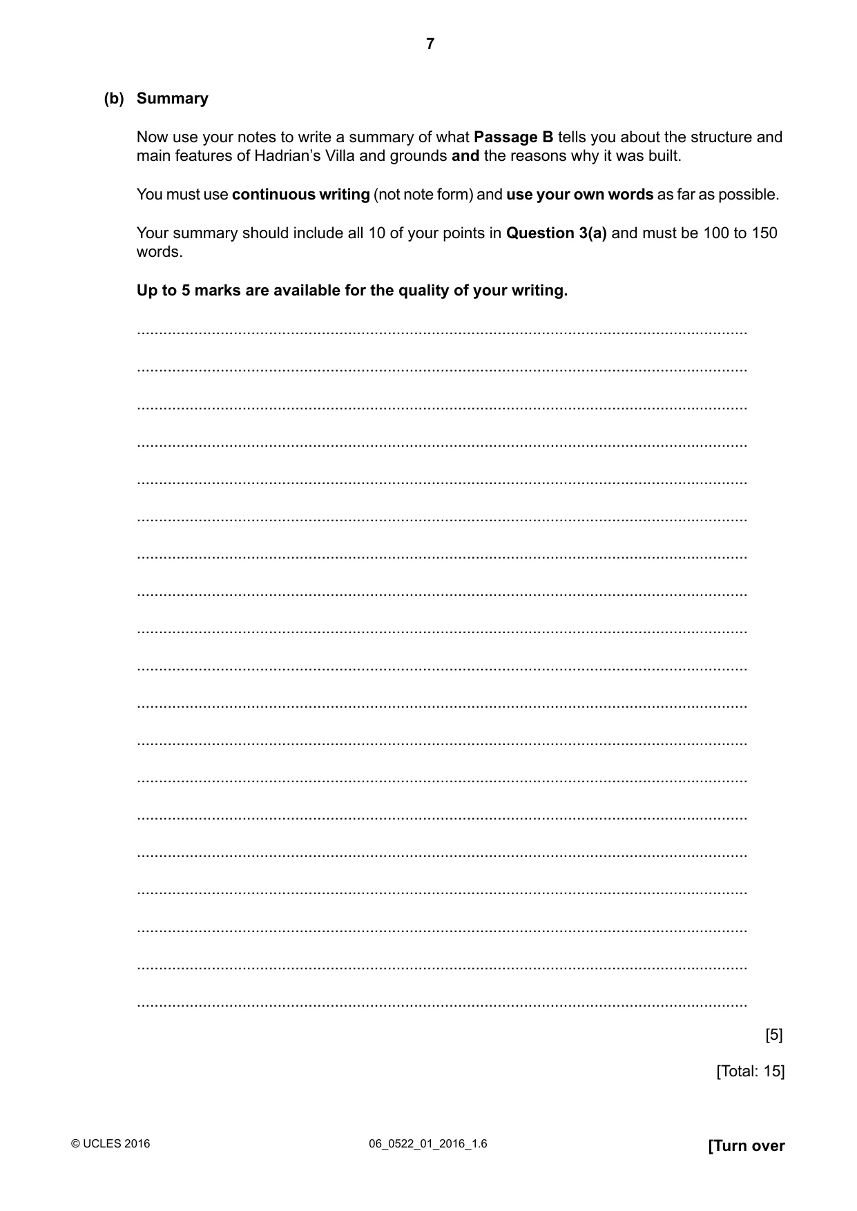 Cambridge IGCSE English - First Language (UK) 0522 2016 May/June Paper 1 · Variant 0 question paper, page 7 of 12