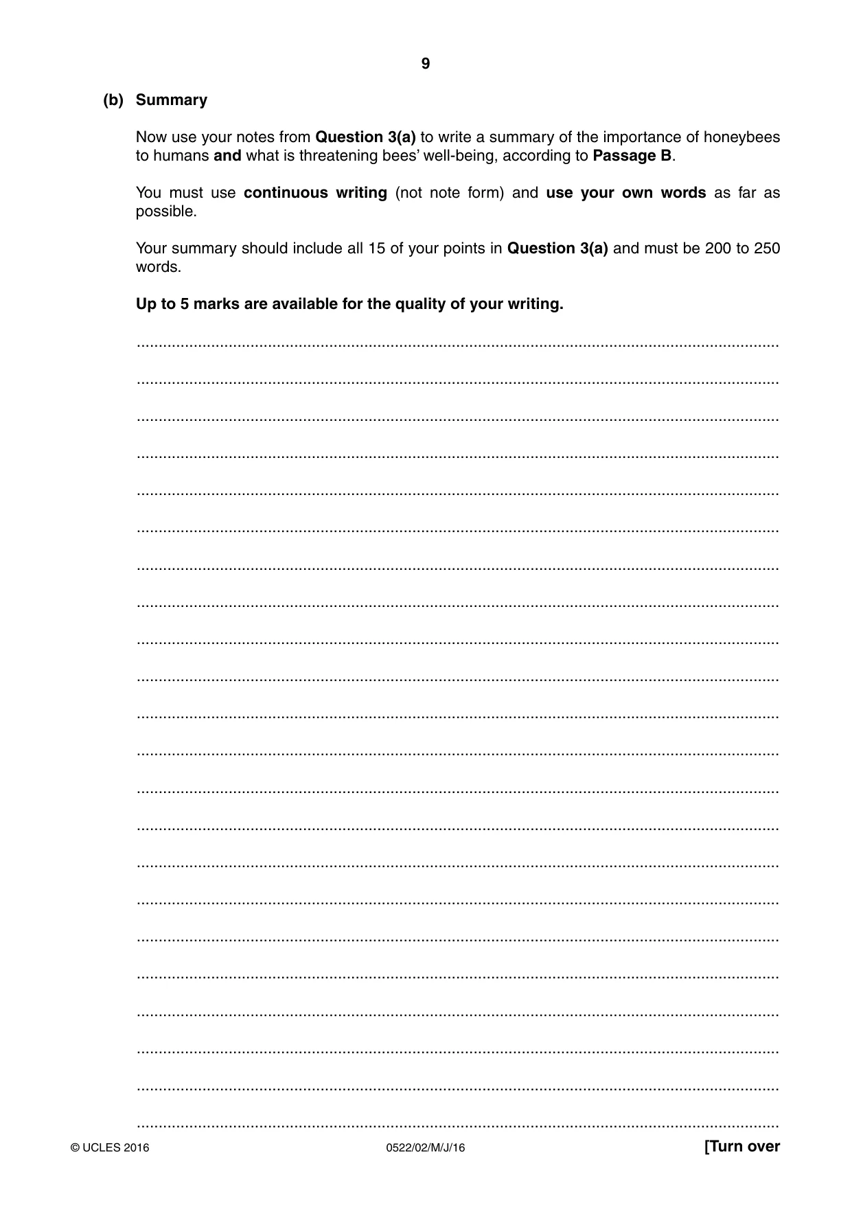 Cambridge IGCSE English - First Language (UK) 0522 2016 May/June Paper 2 · Variant 0 question paper, page 9 of 12
