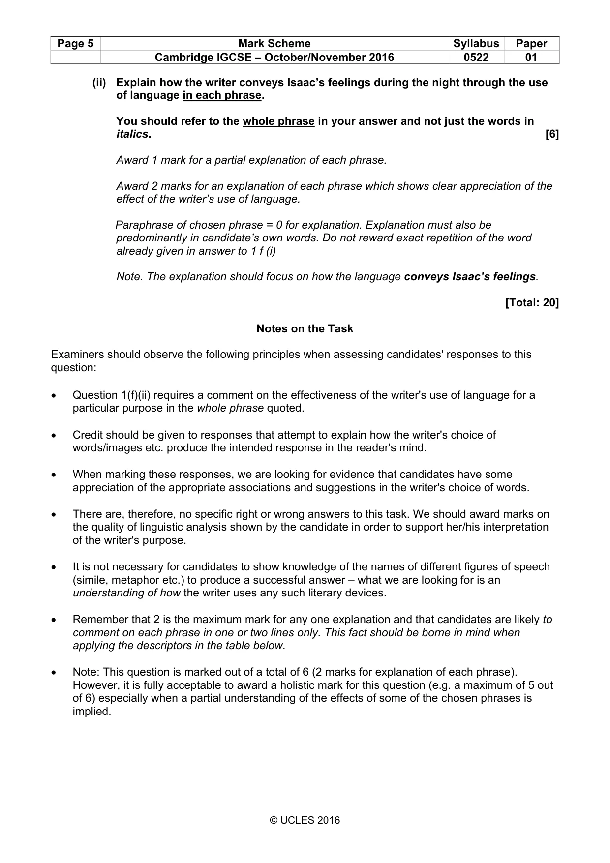 Mark scheme, page 5 of 11