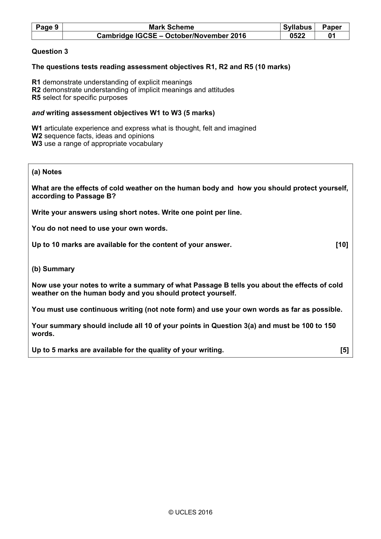 Mark scheme, page 9 of 11