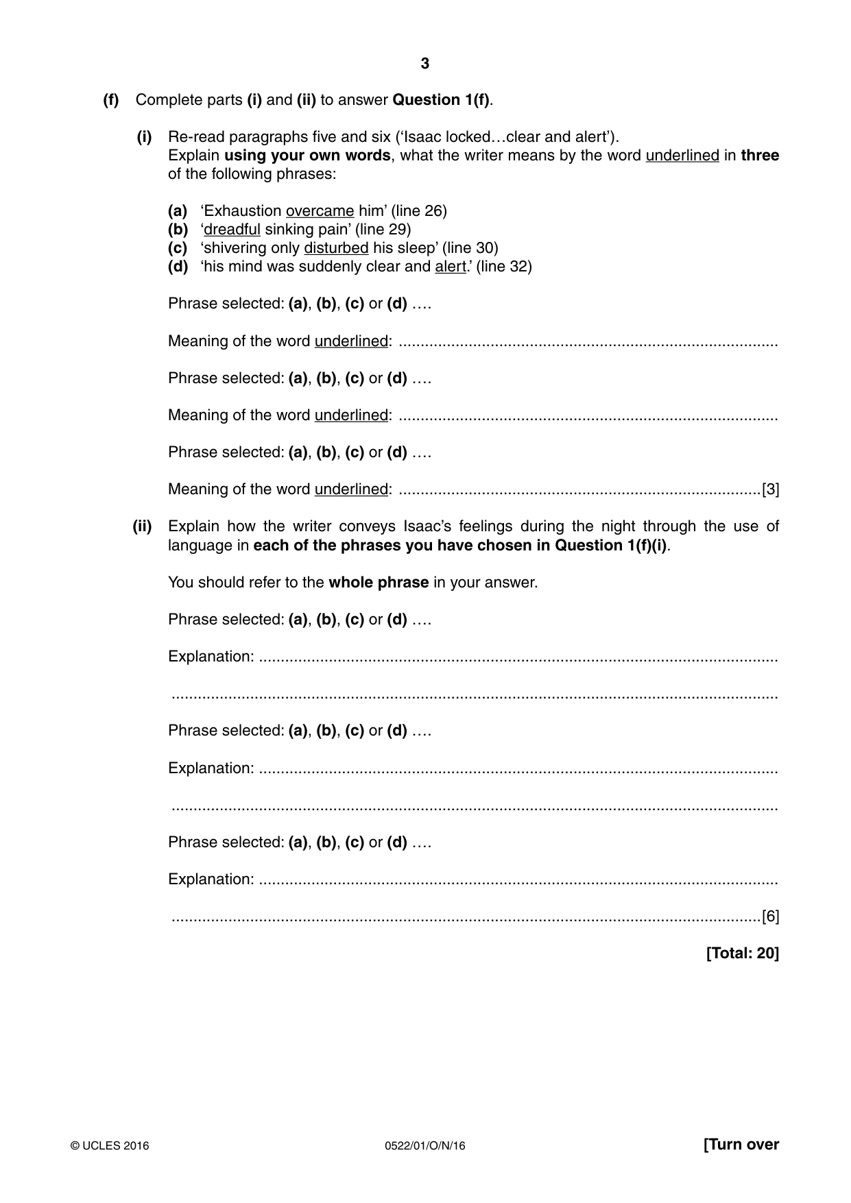 Cambridge IGCSE English - First Language (UK) 0522 2016 Oct/Nov Paper 1 · Variant 1 question paper, page 3 of 12