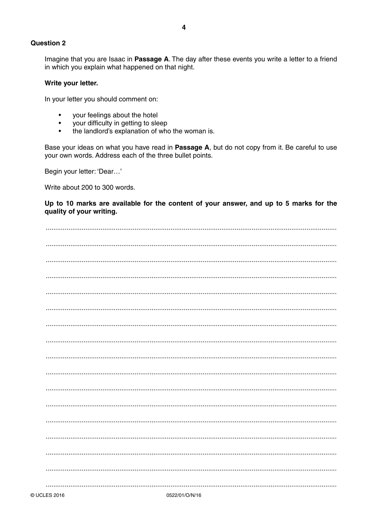 Cambridge IGCSE English - First Language (UK) 0522 2016 Oct/Nov Paper 1 · Variant 1 question paper, page 4 of 12