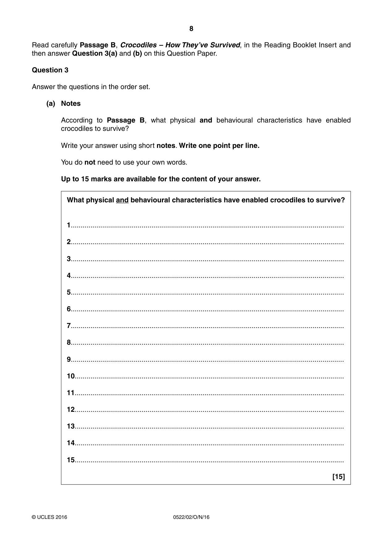 Cambridge IGCSE English - First Language (UK) 0522 2016 Oct/Nov Paper 2 · Variant 1 question paper, page 8 of 12