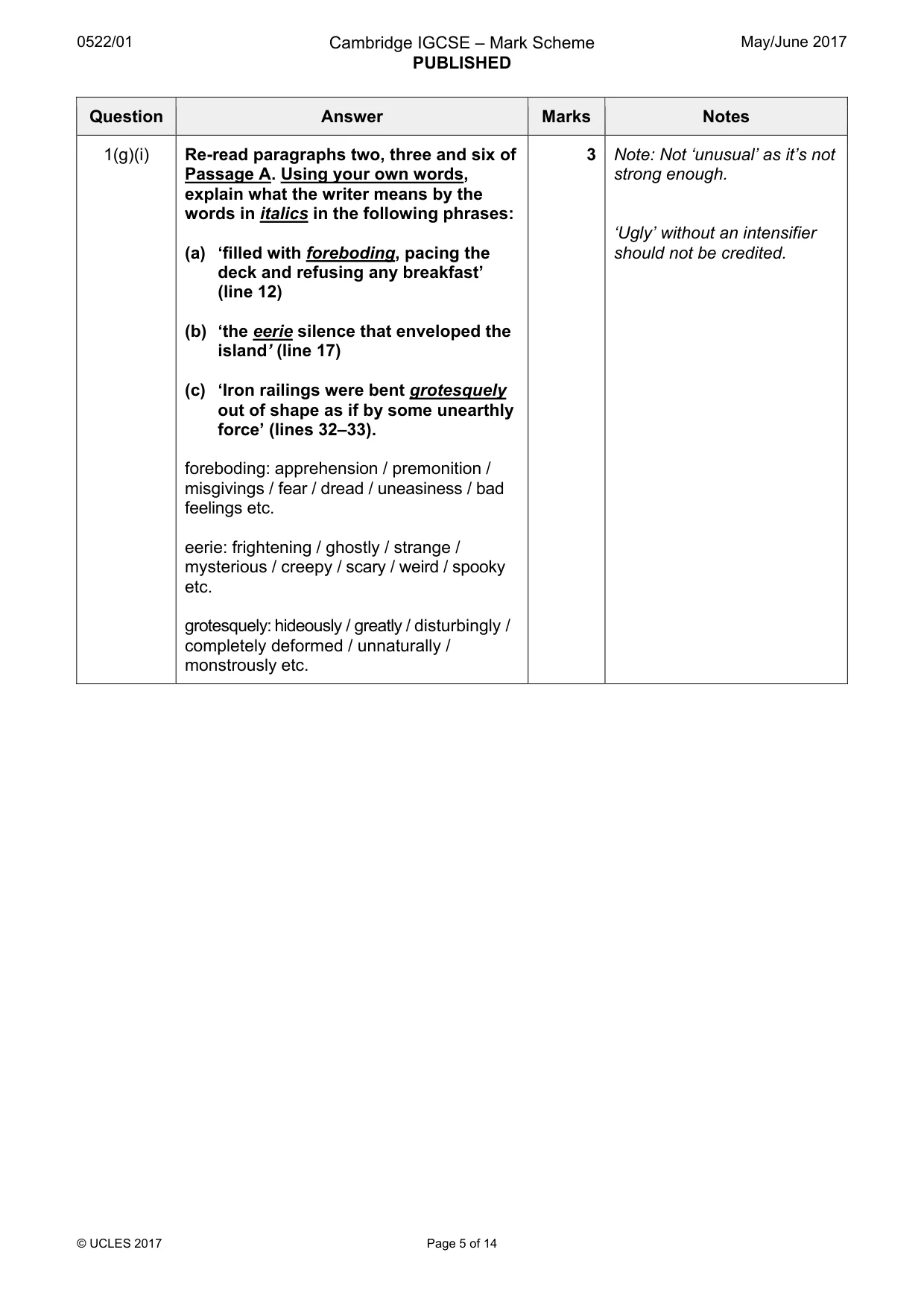 Mark scheme, page 5 of 14