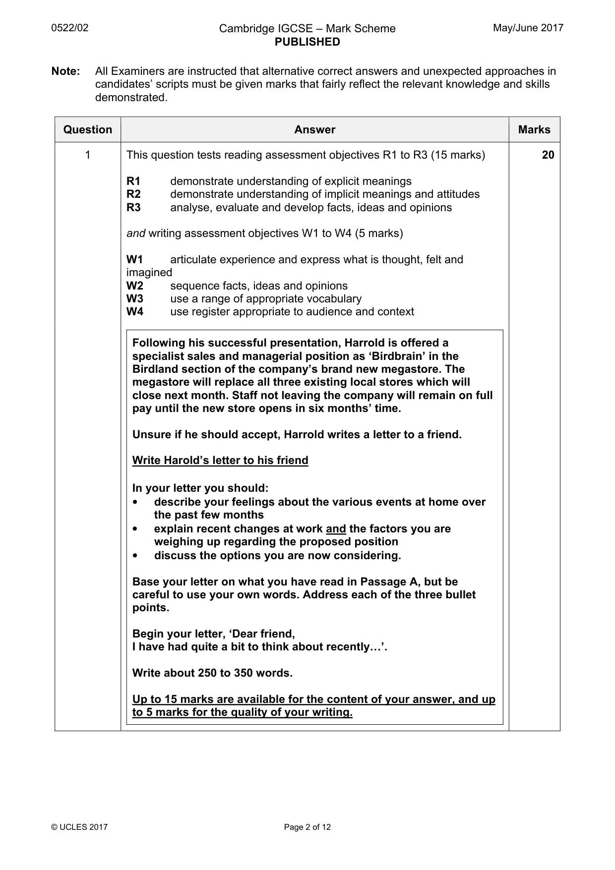 Mark scheme, page 2 of 12
