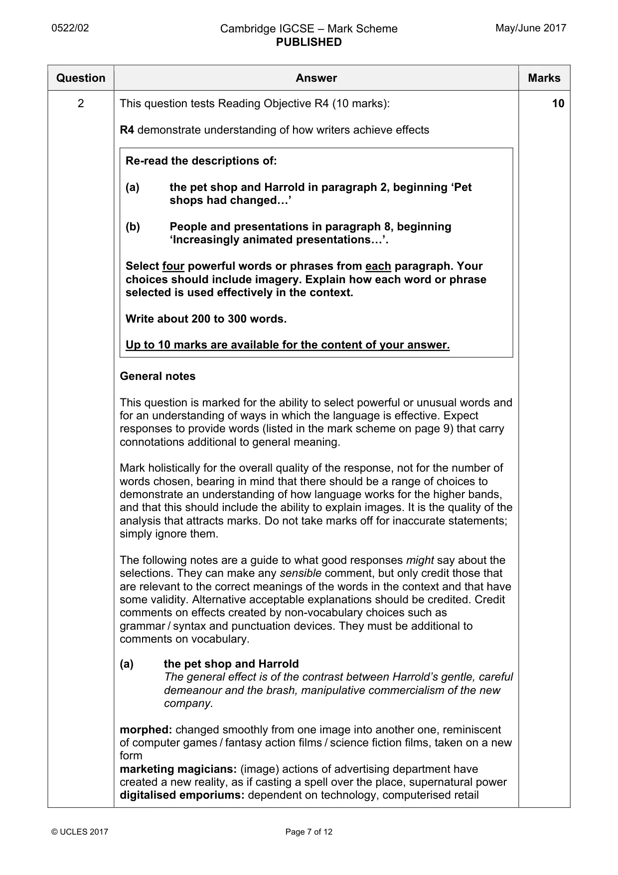 Mark scheme, page 7 of 12
