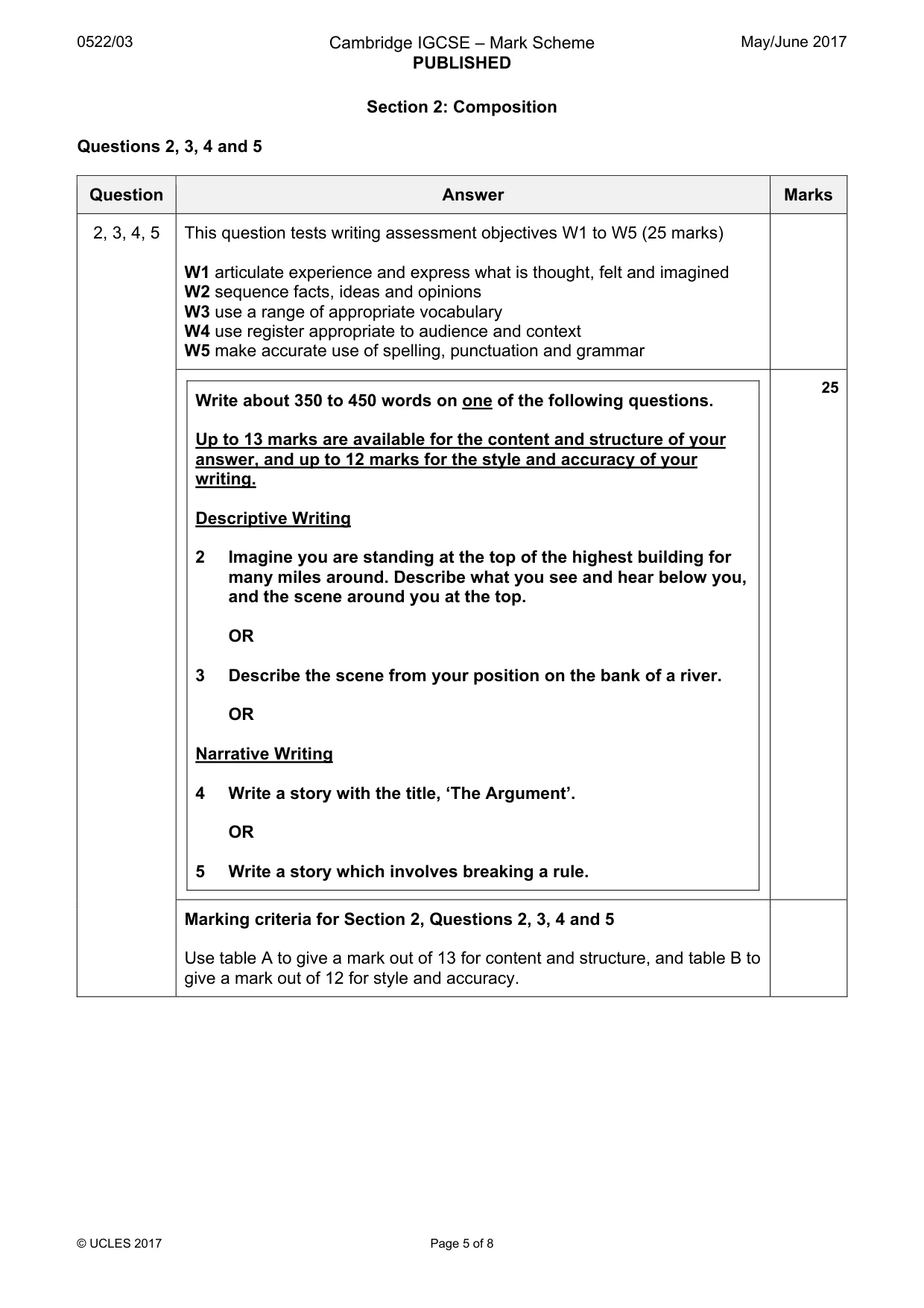 Mark scheme, page 5 of 8
