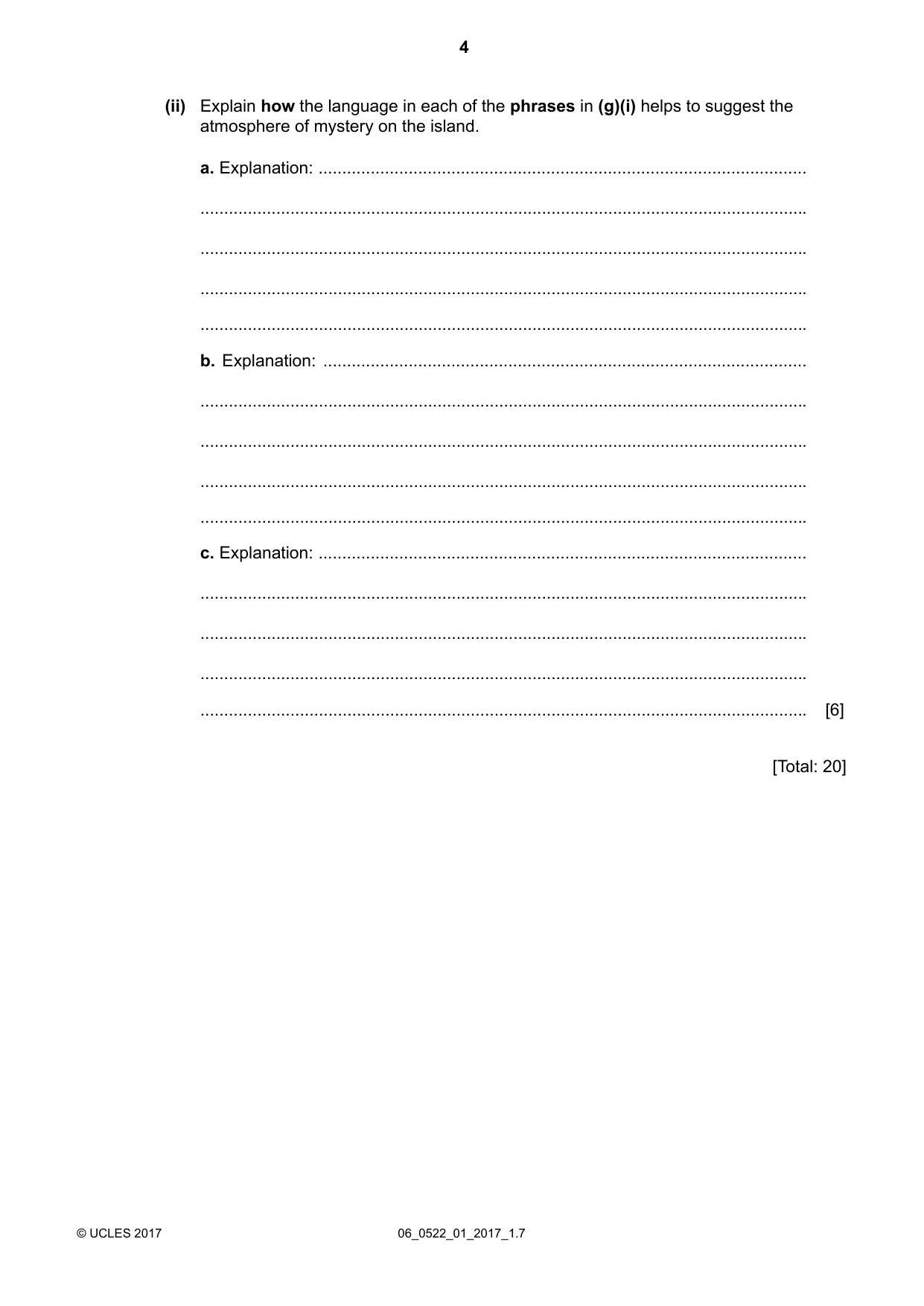 Cambridge IGCSE English - First Language (UK) 0522 2017 May/June Paper 1 · Variant 1 question paper, page 4 of 12