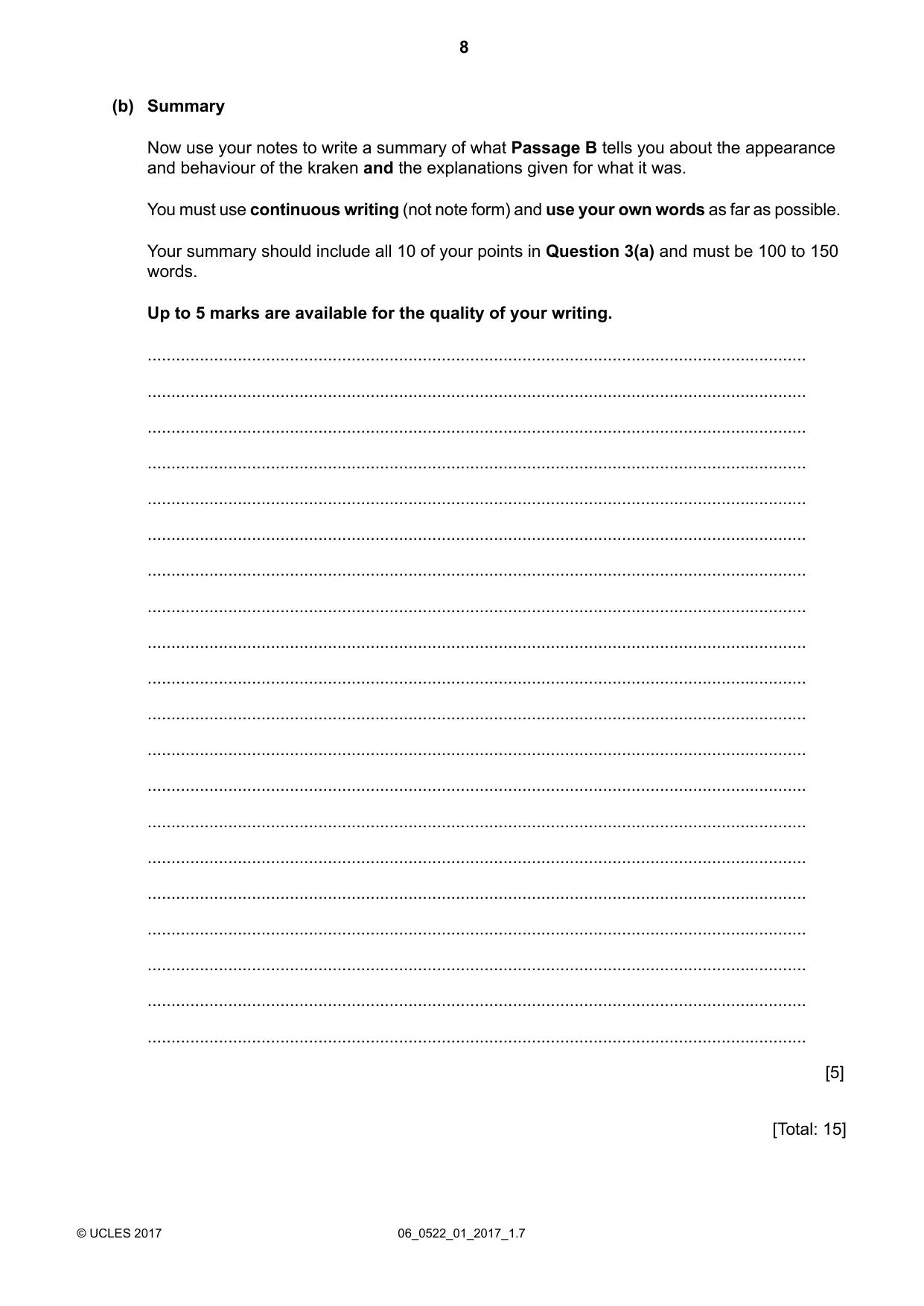Cambridge IGCSE English - First Language (UK) 0522 2017 May/June Paper 1 · Variant 1 question paper, page 8 of 12