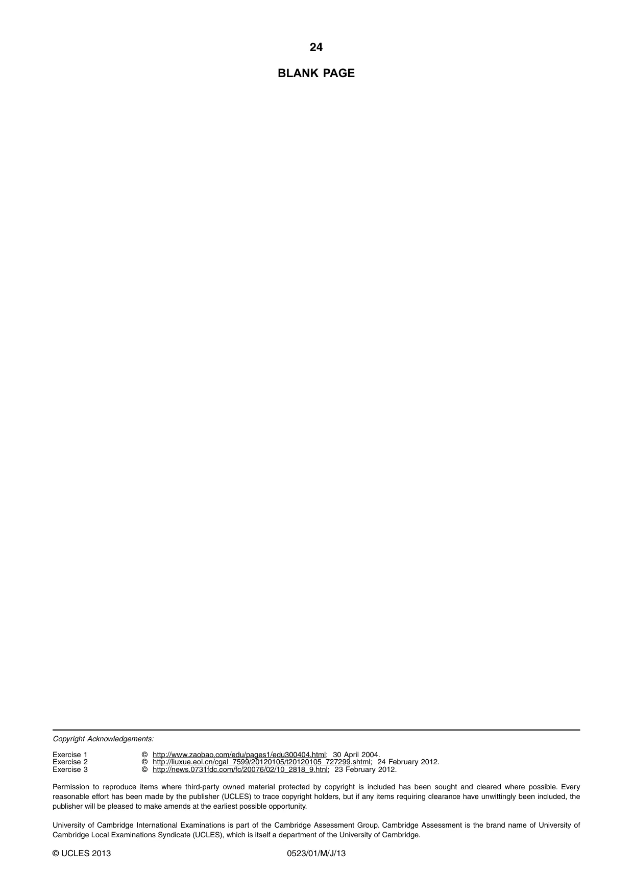 Cambridge IGCSE Chinese - Second Language 0523 2013 May/June Paper 1 · Variant 1 question paper, page 24 of 24