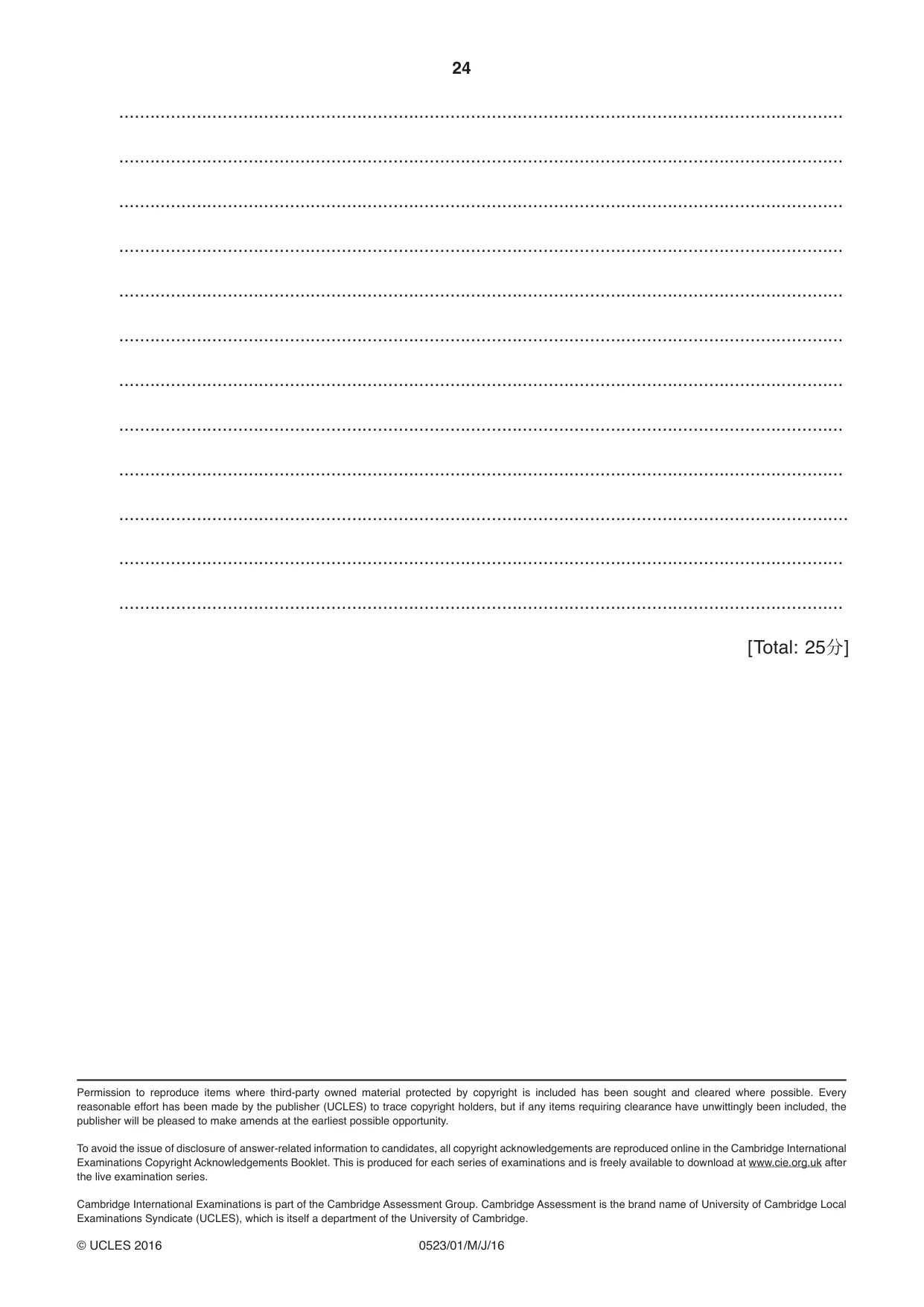 Cambridge IGCSE Chinese - Second Language 0523 2016 May/June Paper 1 · Variant 0 question paper, page 24 of 24