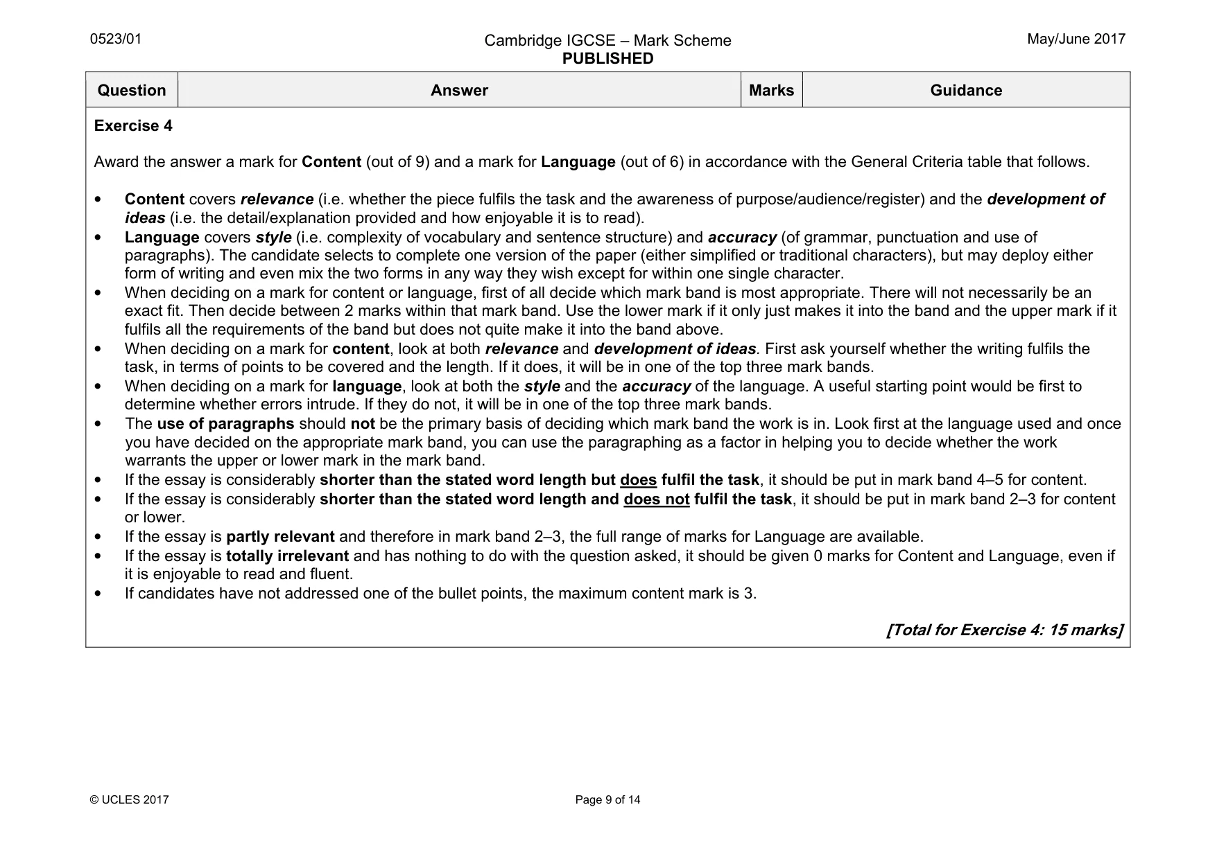 Mark scheme, page 9 of 14