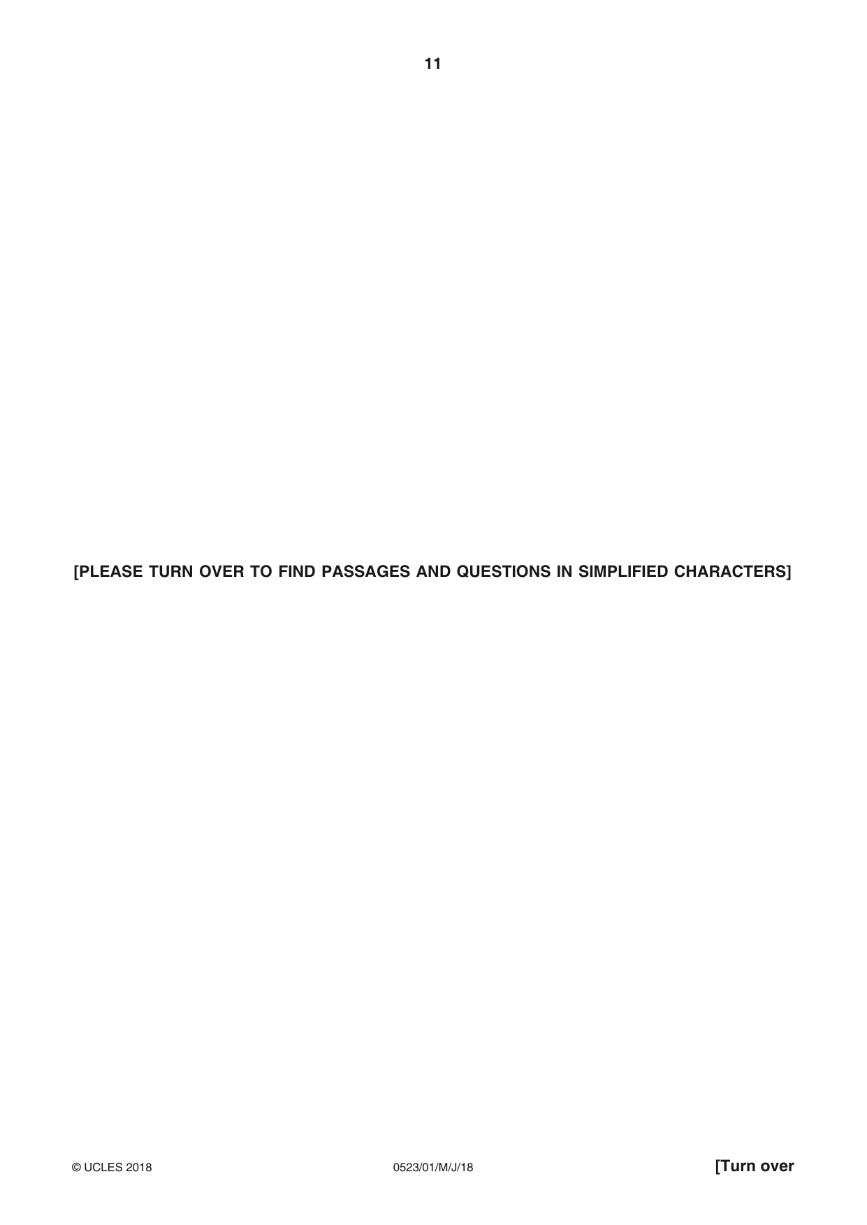 Cambridge IGCSE Chinese - Second Language 0523 2018 May/June Paper 1 · Variant 0 question paper, page 11 of 20