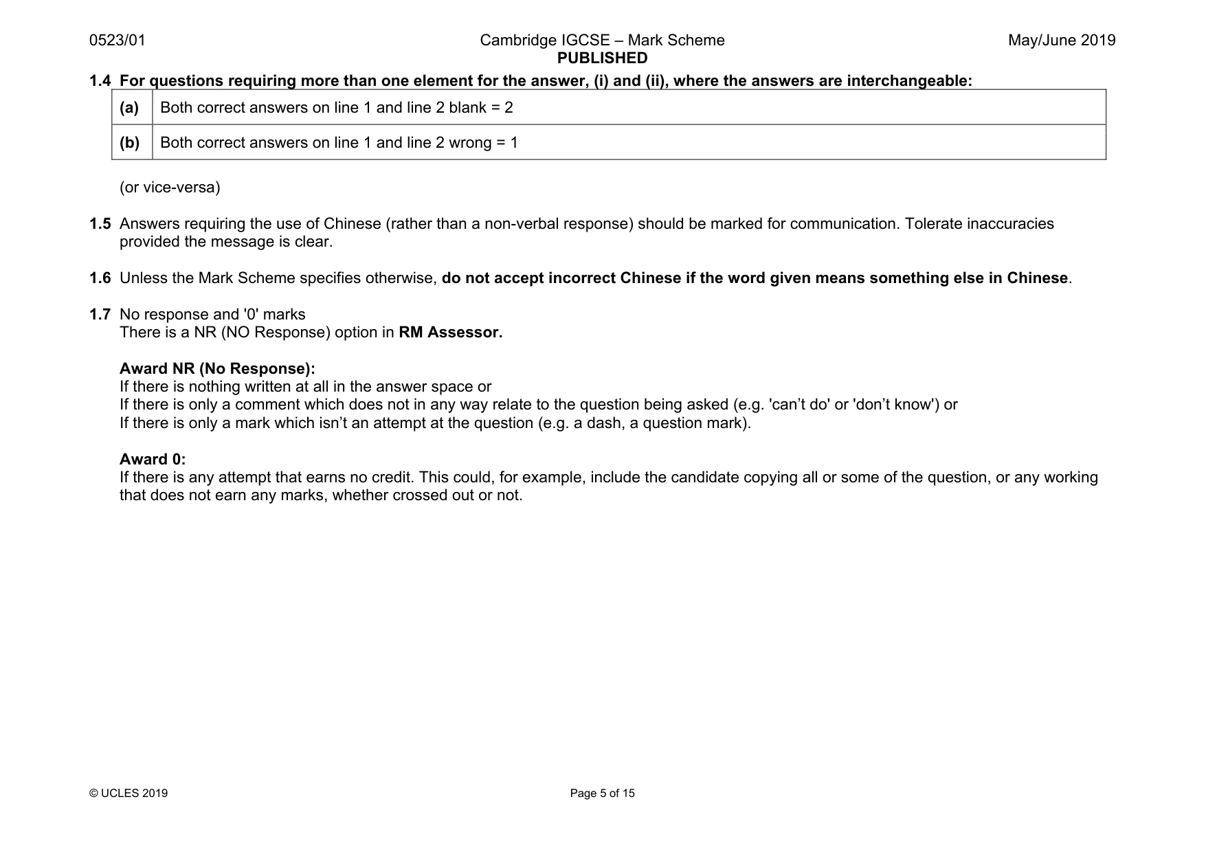 Mark scheme, page 5 of 15