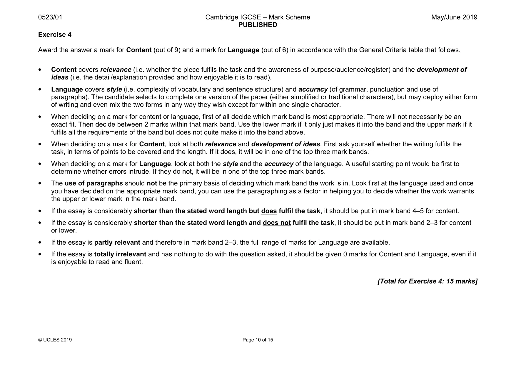 Mark scheme, page 10 of 15