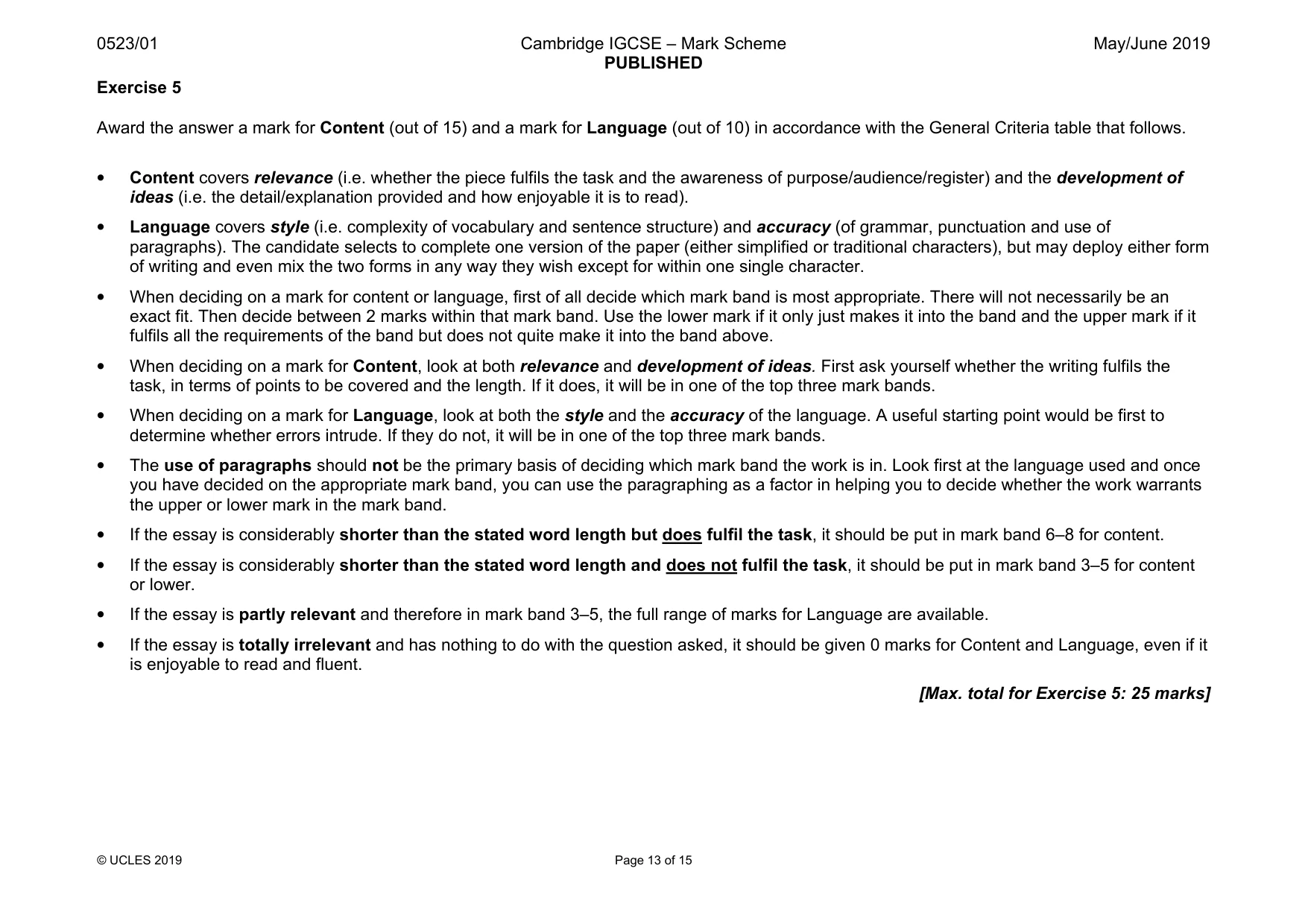 Mark scheme, page 13 of 15