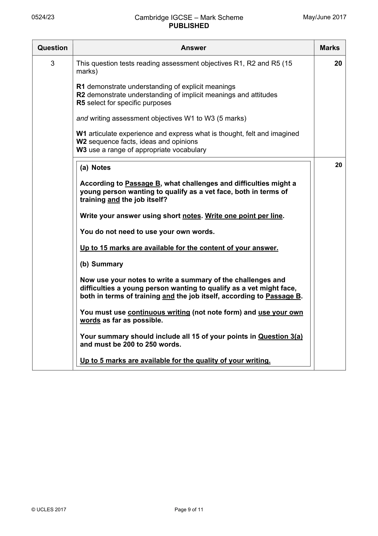 Mark scheme, page 9 of 11