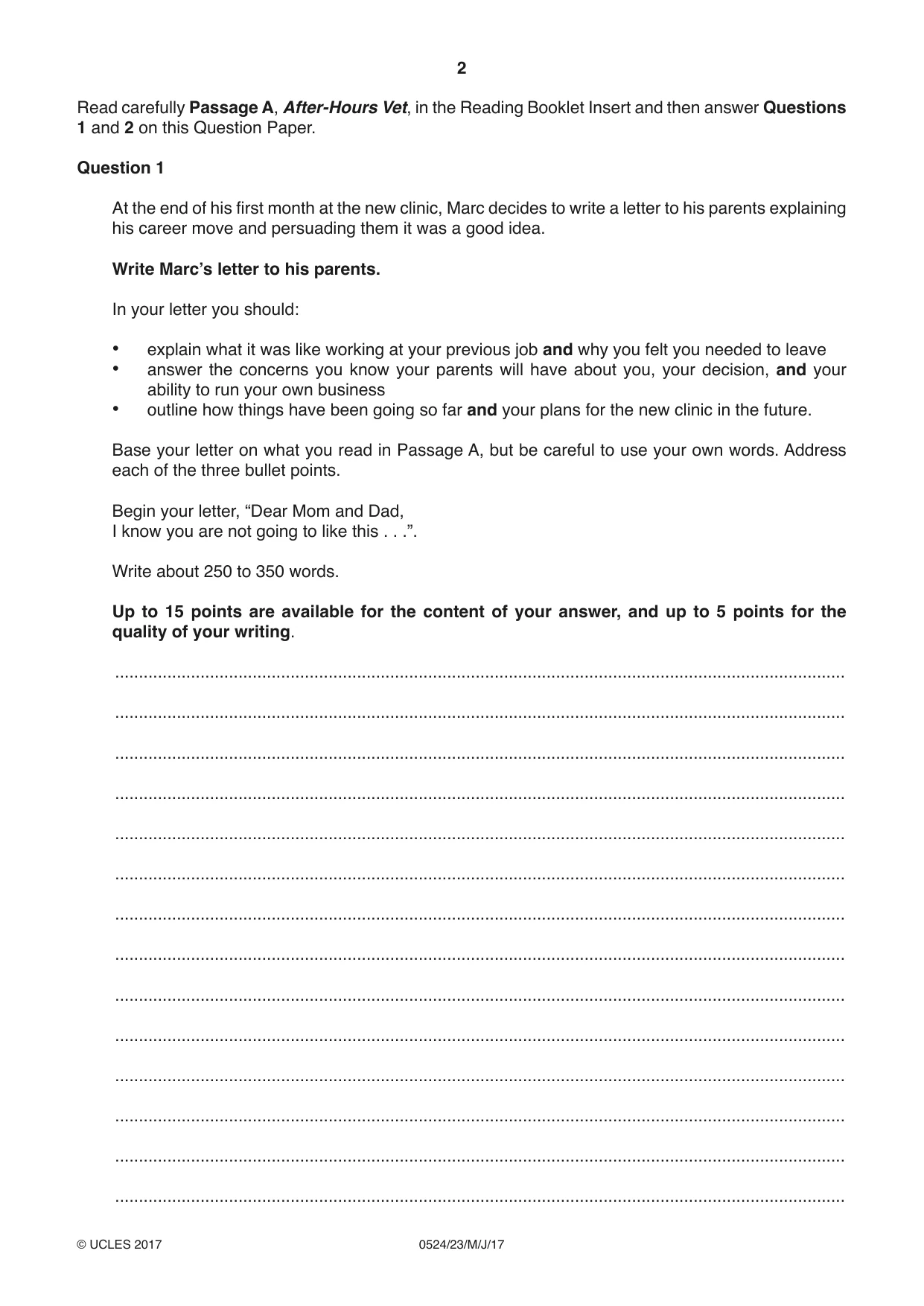 Cambridge IGCSE English - First Language (BES) 0524 2017 May/June Paper 2 · Variant 3 question paper, page 2 of 12