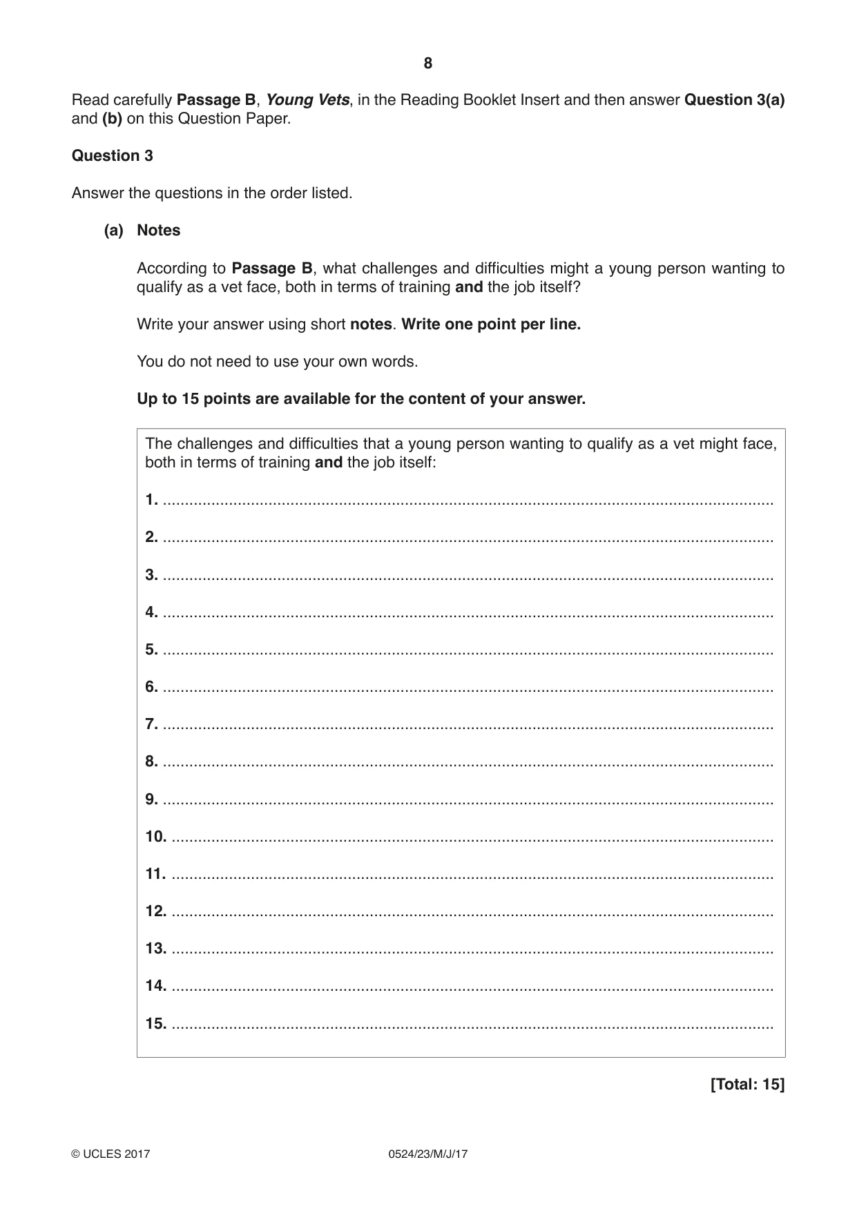 Cambridge IGCSE English - First Language (BES) 0524 2017 May/June Paper 2 · Variant 3 question paper, page 8 of 12