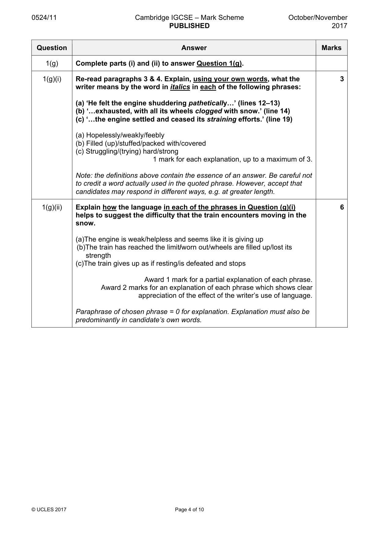 Mark scheme, page 4 of 10