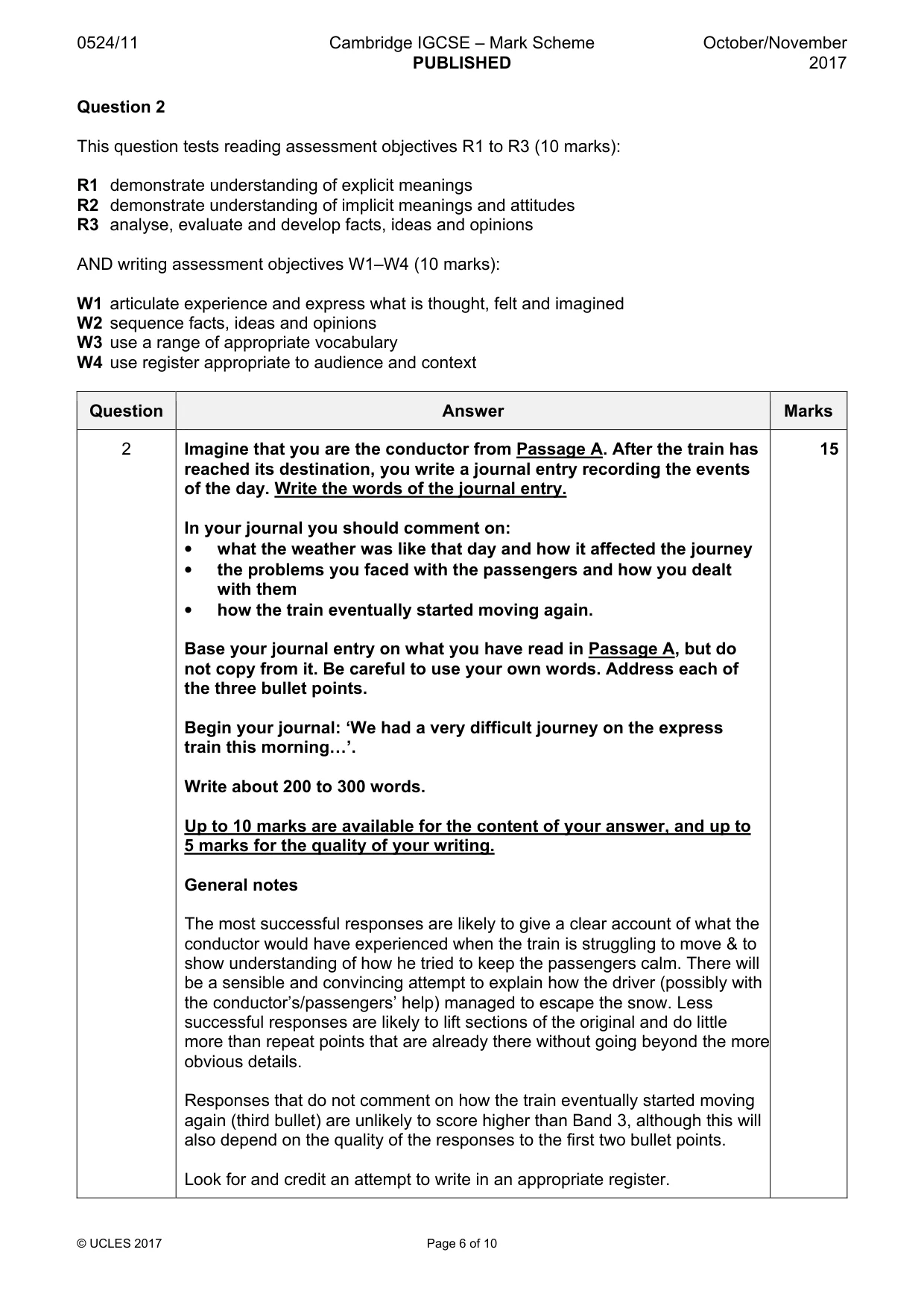 Mark scheme, page 6 of 10