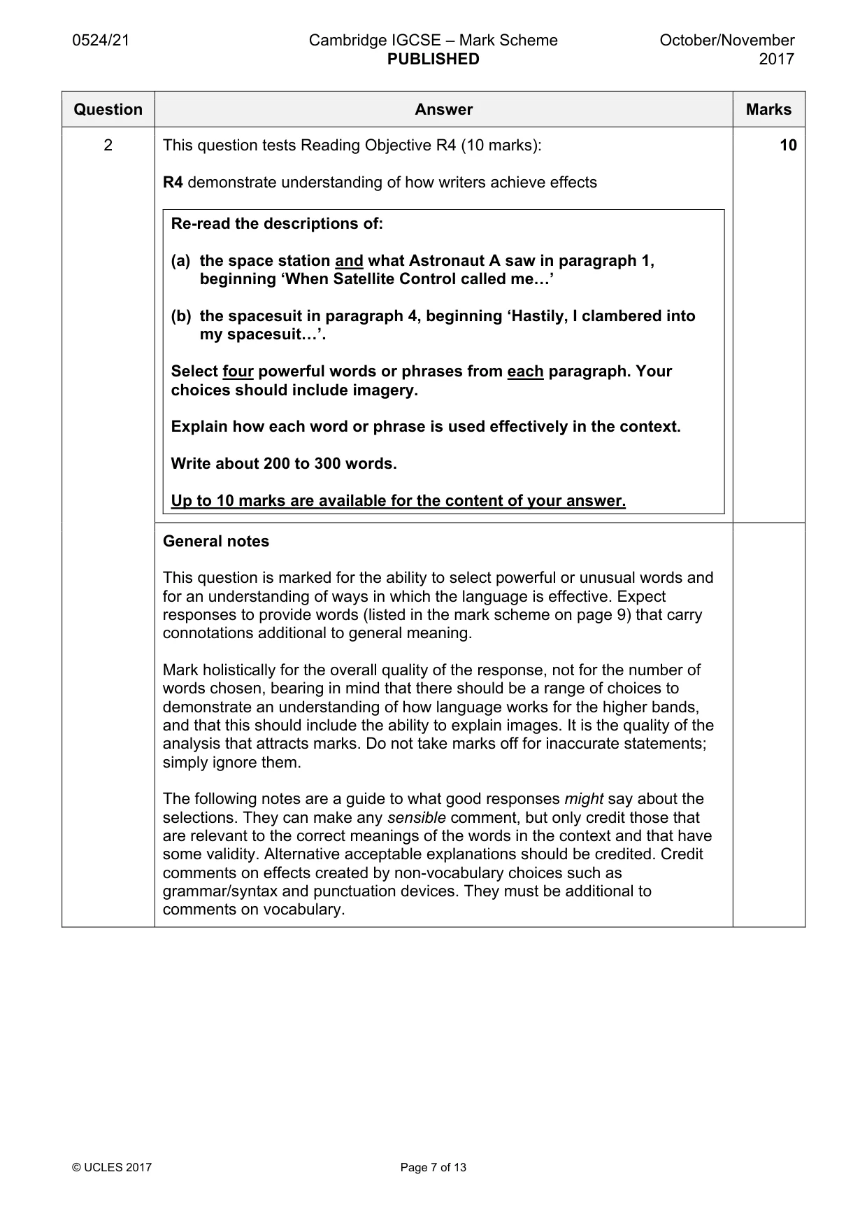 Mark scheme, page 7 of 13