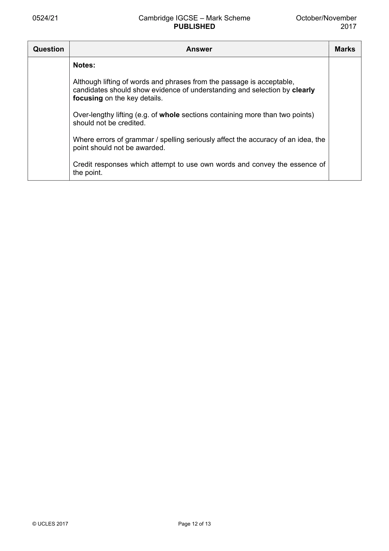 Mark scheme, page 12 of 13