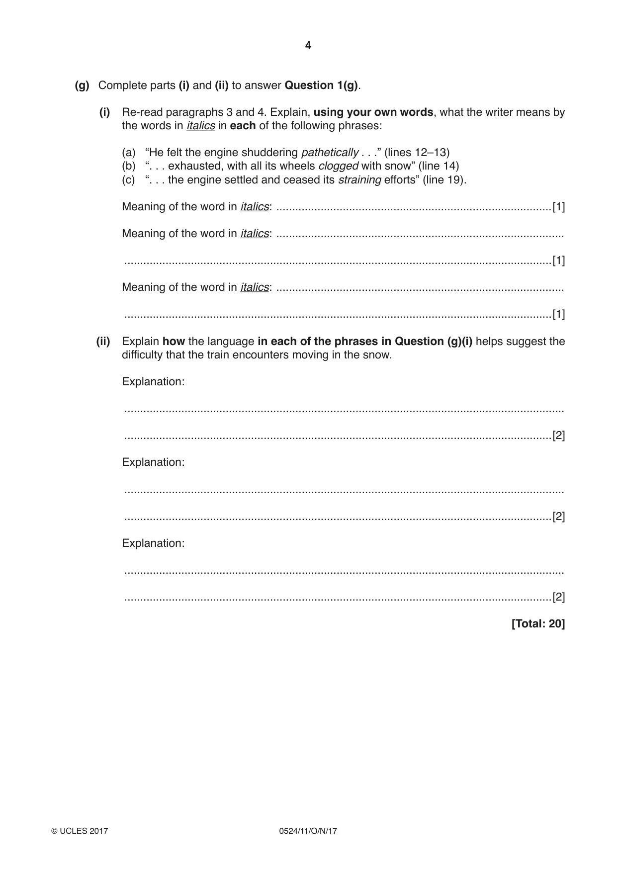 Cambridge IGCSE English - First Language (BES) 0524 2017 Oct/Nov Paper 1 · Variant 1 question paper, page 4 of 12