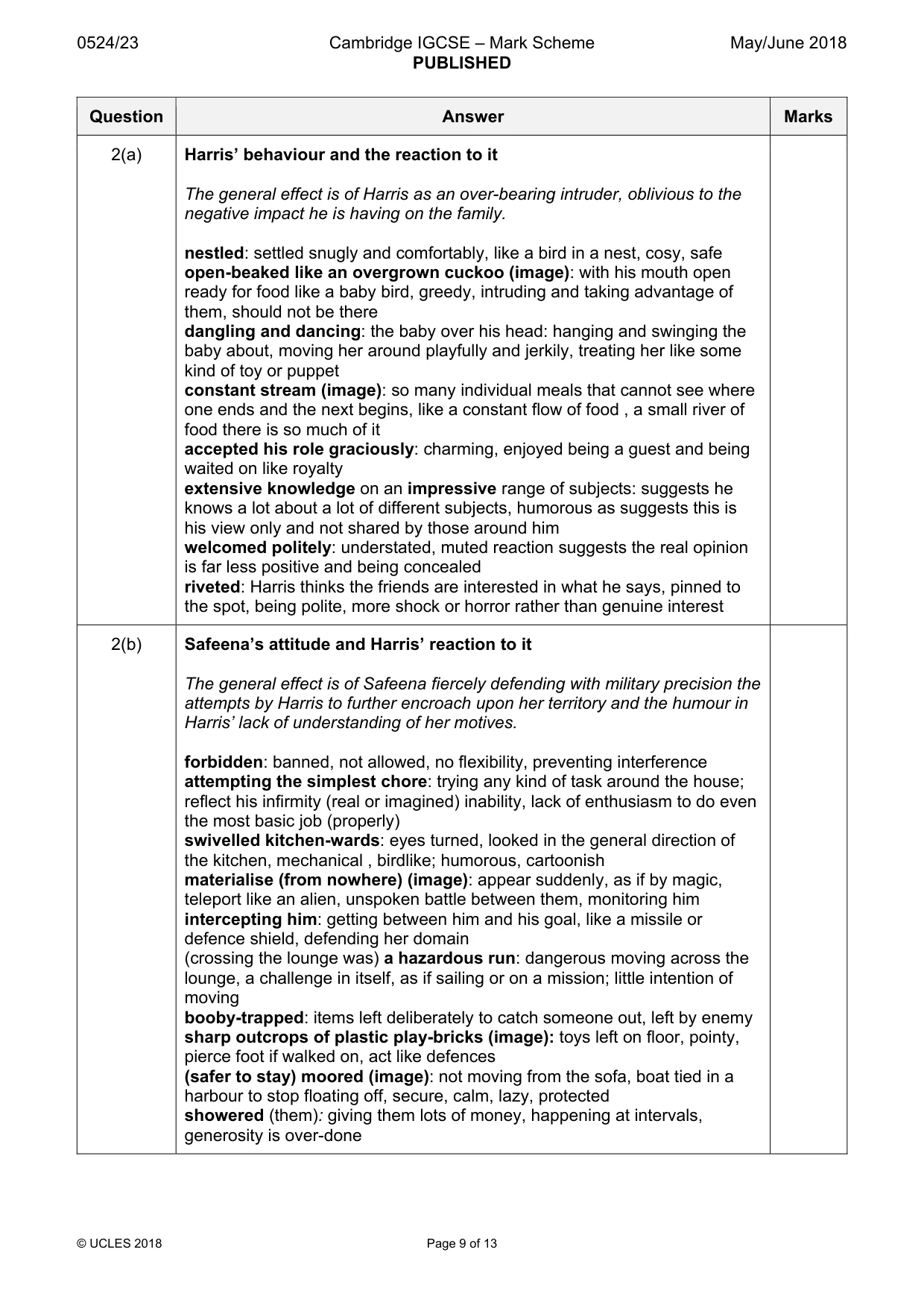 Mark scheme, page 9 of 13