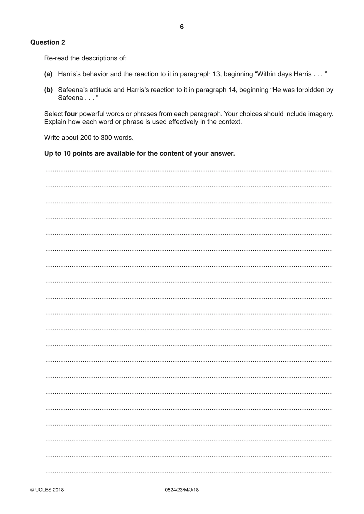 Cambridge IGCSE English - First Language (BES) 0524 2018 May/June Paper 2 · Variant 3 question paper, page 6 of 12