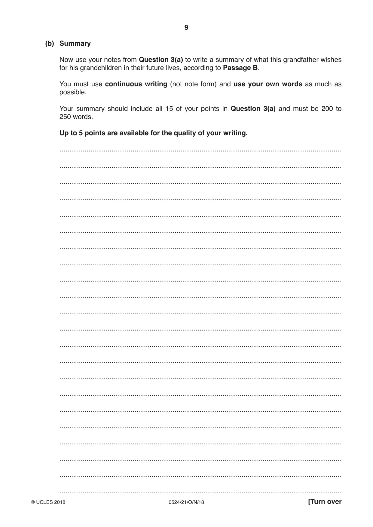 Cambridge IGCSE English - First Language (BES) 0524 2018 Oct/Nov Paper 2 · Variant 1 question paper, page 9 of 12