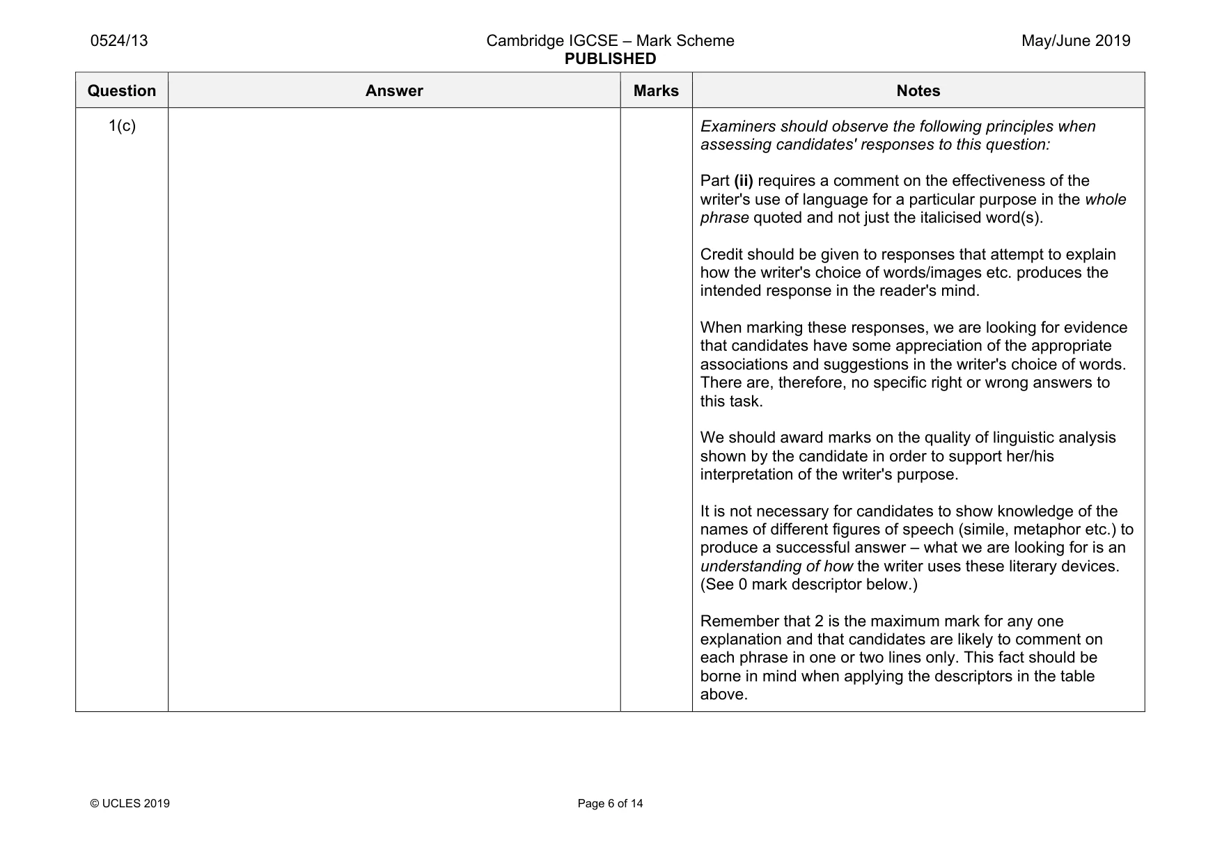 Mark scheme, page 6 of 14