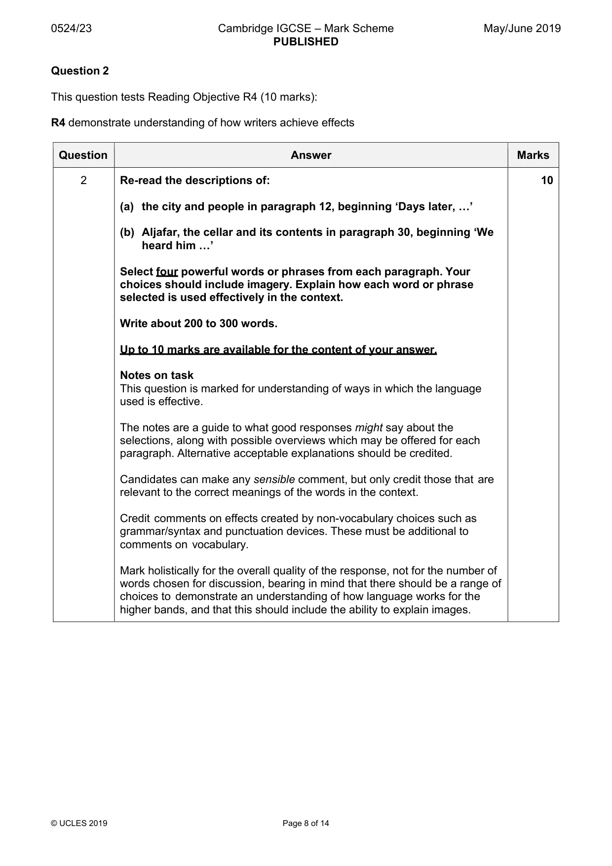 Mark scheme, page 8 of 14