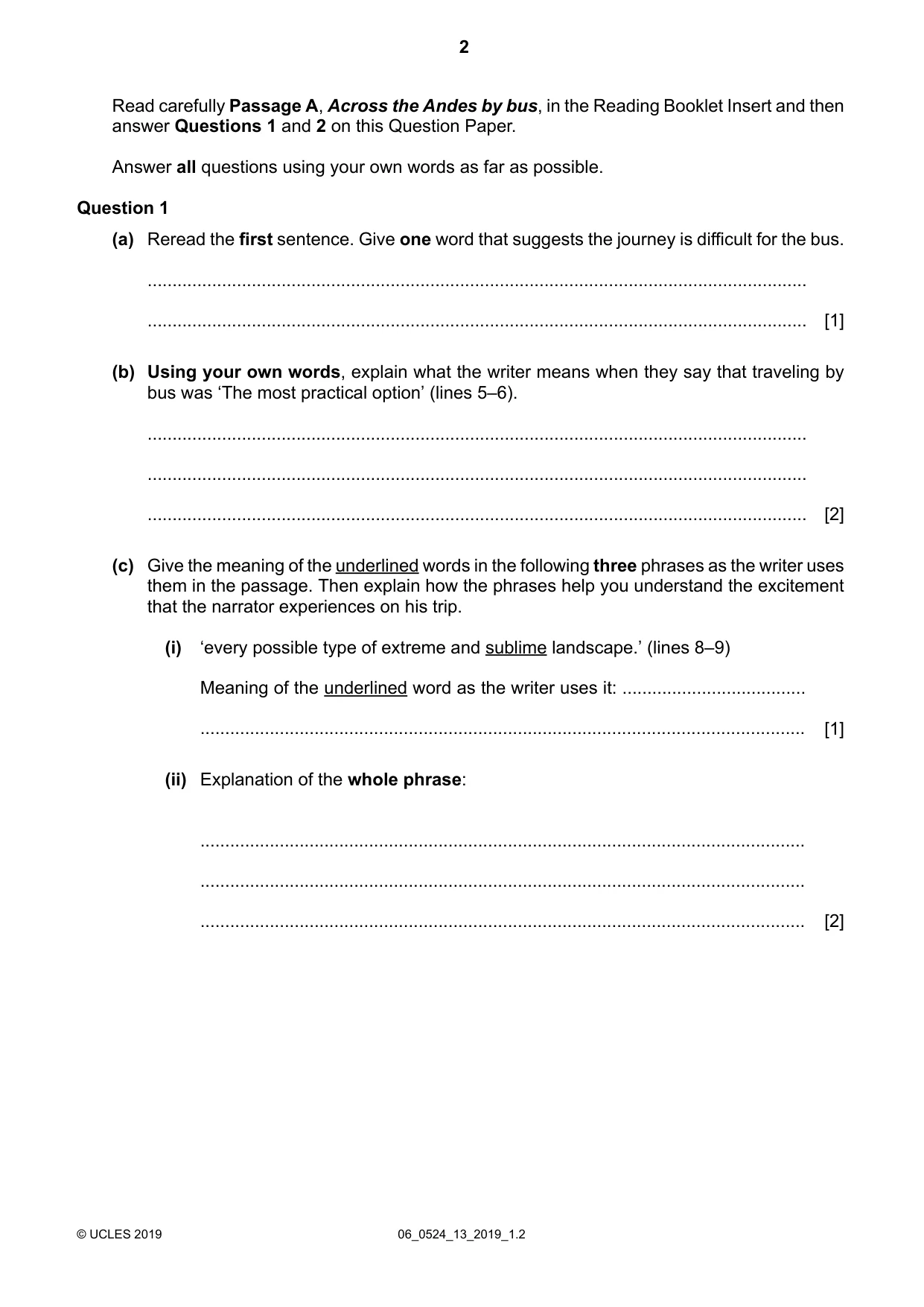 Cambridge IGCSE English - First Language (BES) 0524 2019 May/June Paper 1 · Variant 3 question paper, page 2 of 12