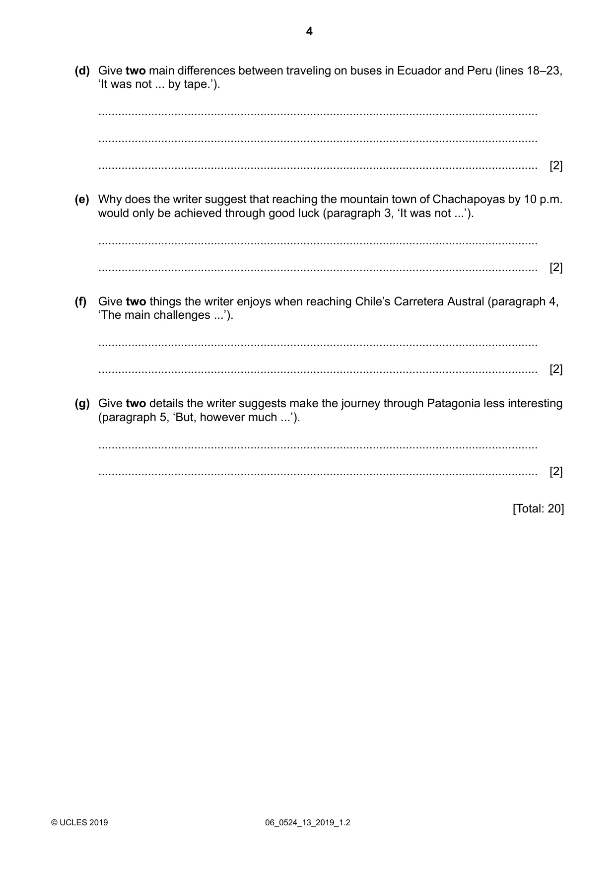 Cambridge IGCSE English - First Language (BES) 0524 2019 May/June Paper 1 · Variant 3 question paper, page 4 of 12