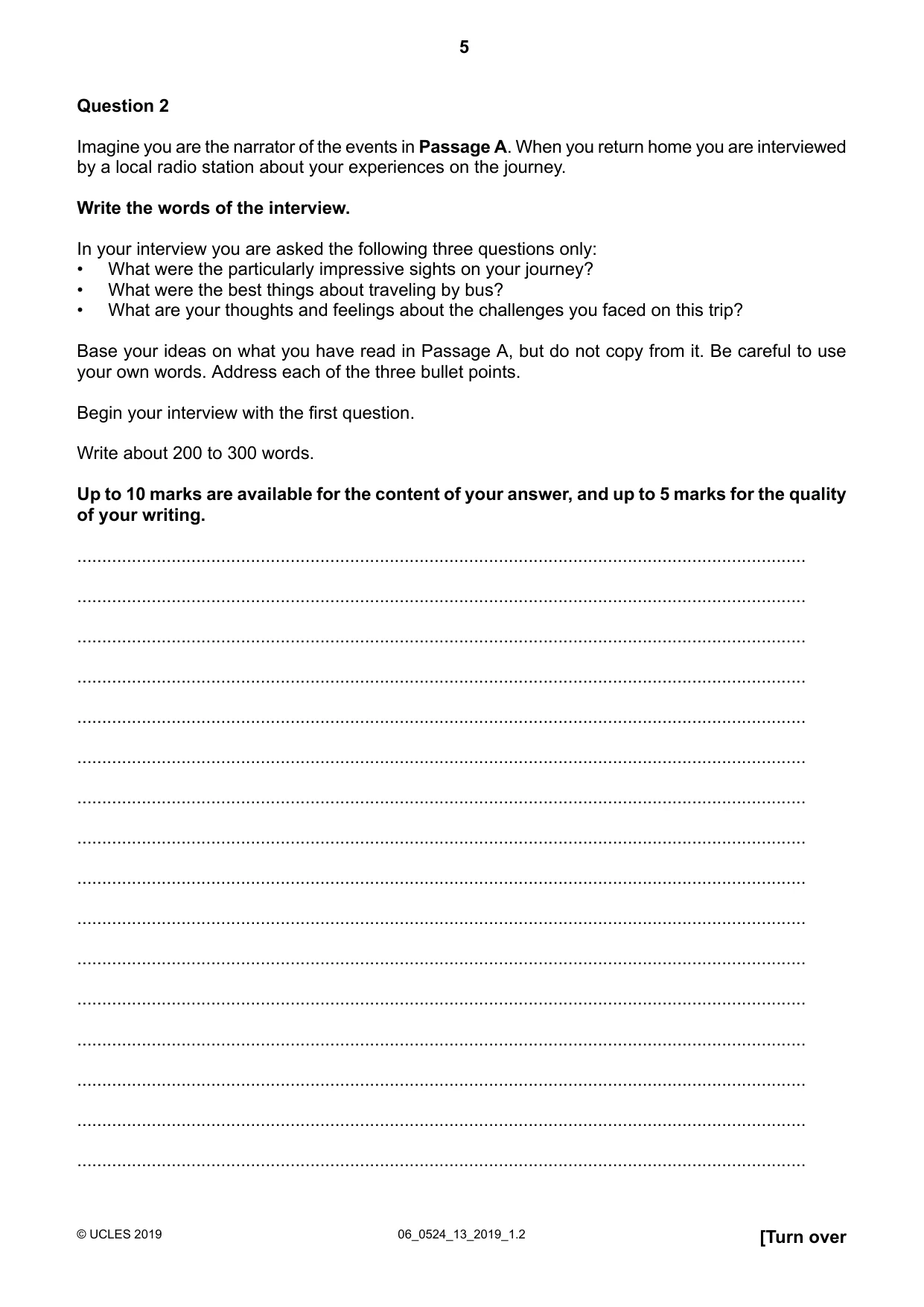 Cambridge IGCSE English - First Language (BES) 0524 2019 May/June Paper 1 · Variant 3 question paper, page 5 of 12