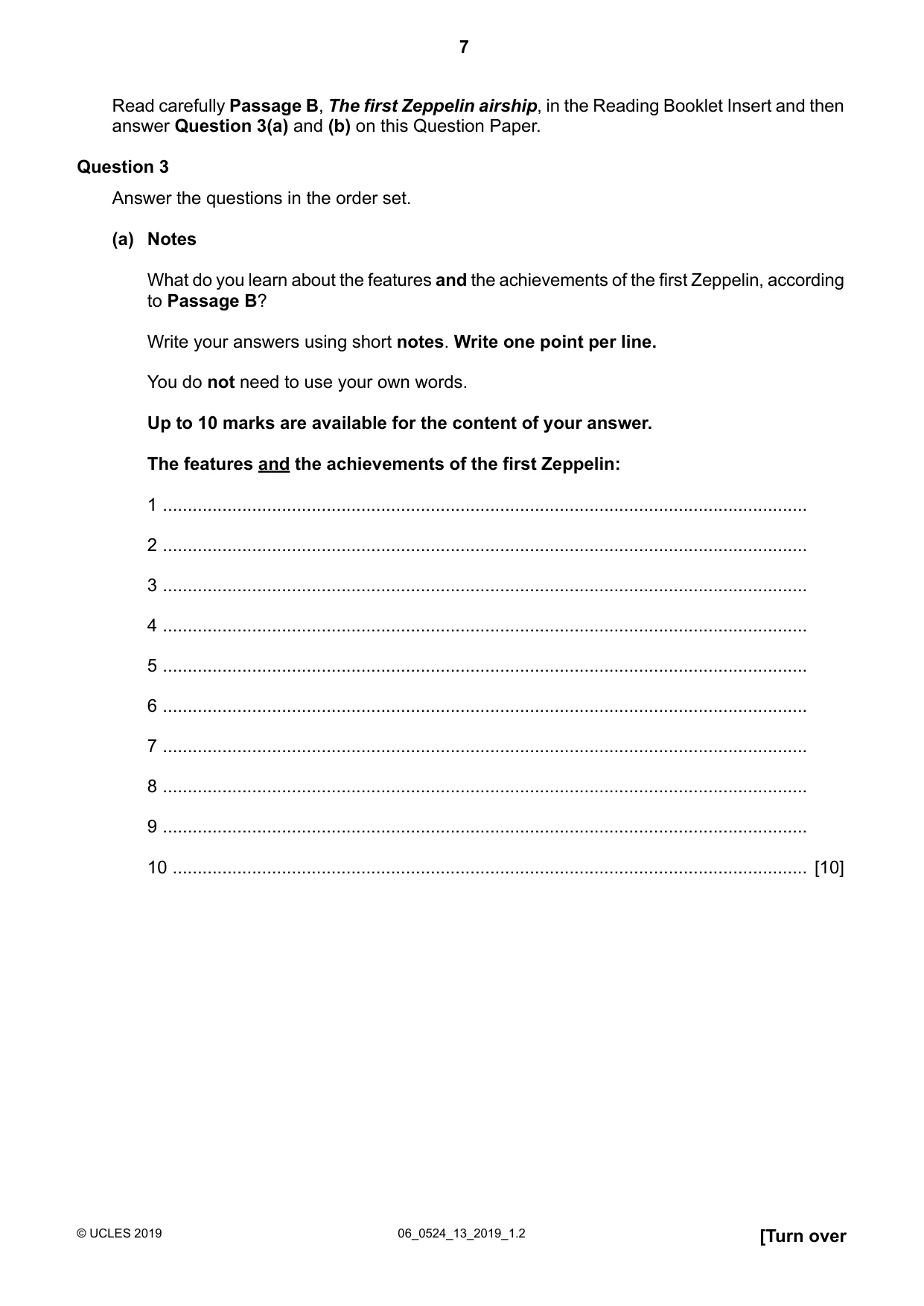 Cambridge IGCSE English - First Language (BES) 0524 2019 May/June Paper 1 · Variant 3 question paper, page 7 of 12