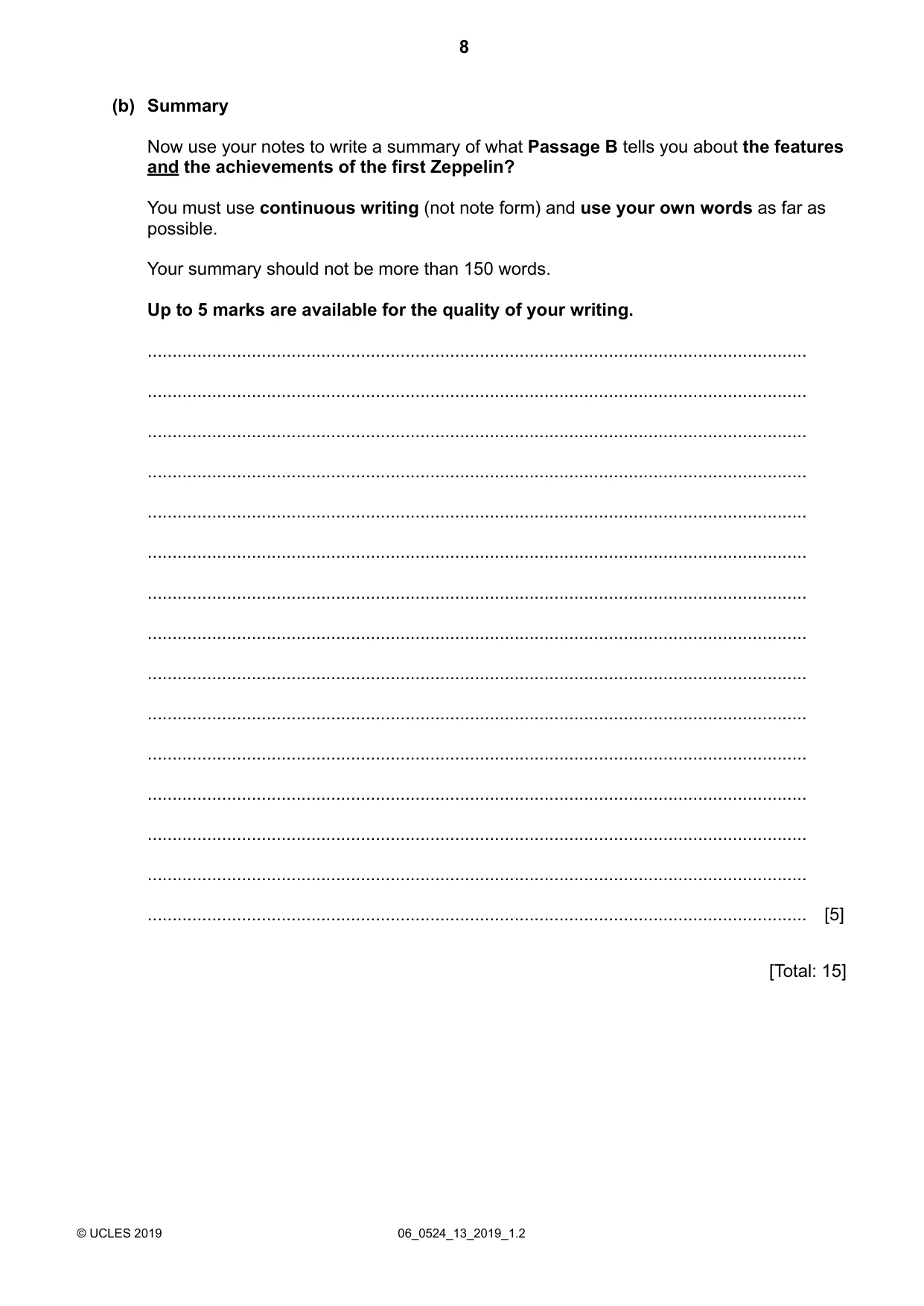 Cambridge IGCSE English - First Language (BES) 0524 2019 May/June Paper 1 · Variant 3 question paper, page 8 of 12