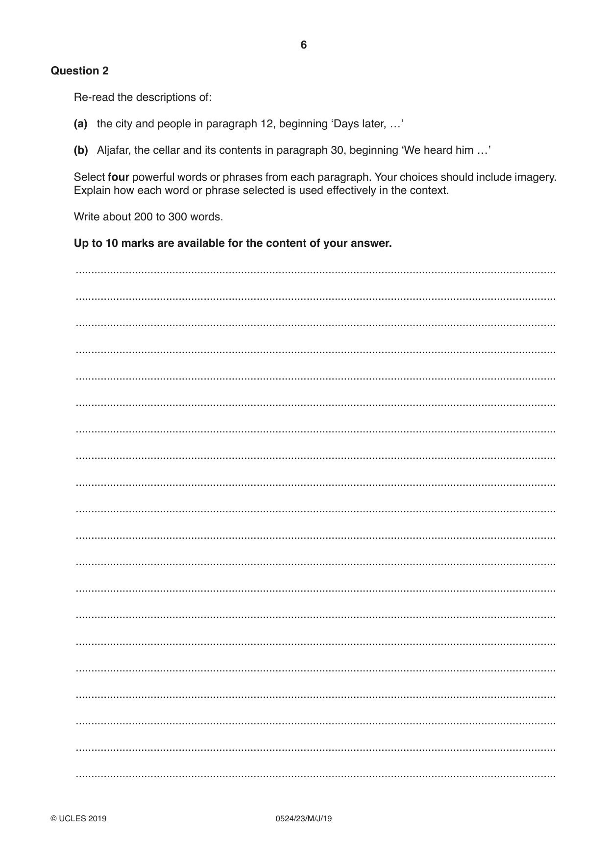 Cambridge IGCSE English - First Language (BES) 0524 2019 May/June Paper 2 · Variant 3 question paper, page 6 of 12