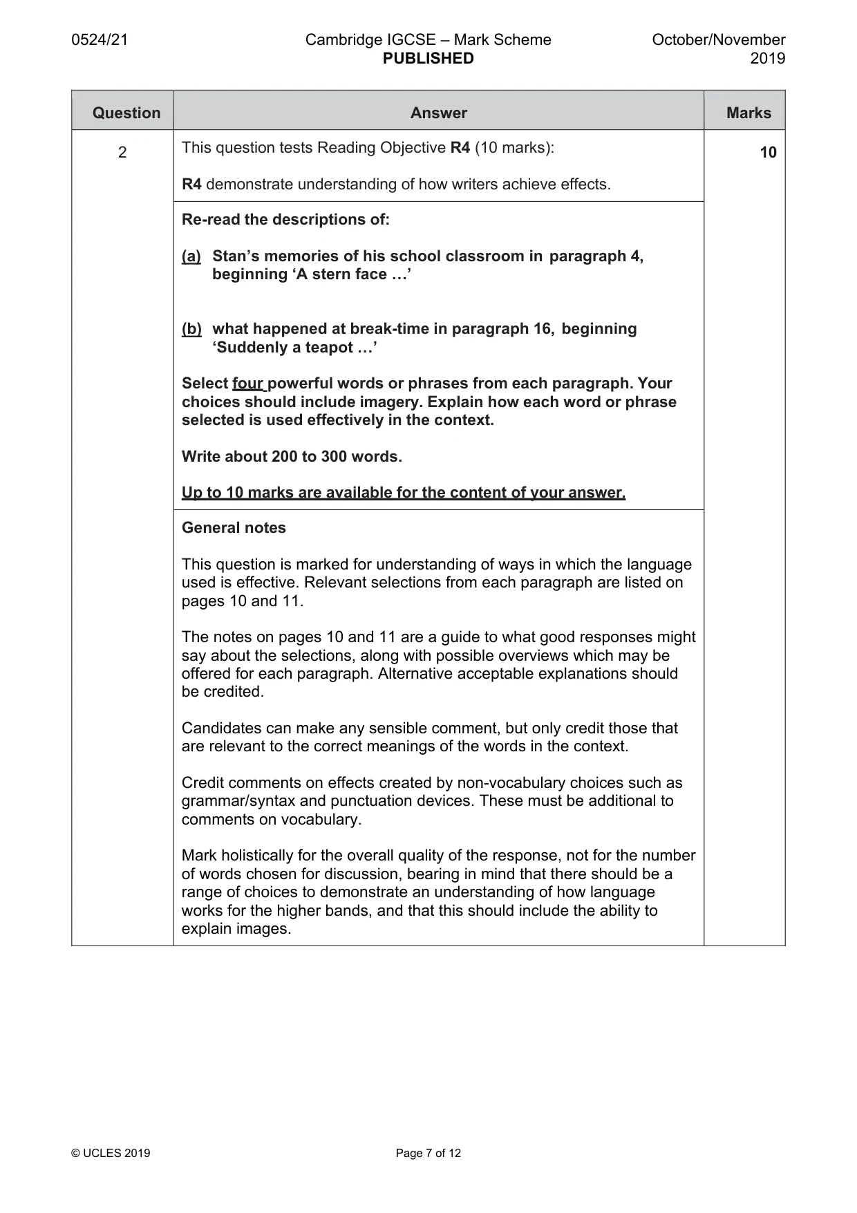 Mark scheme, page 7 of 12