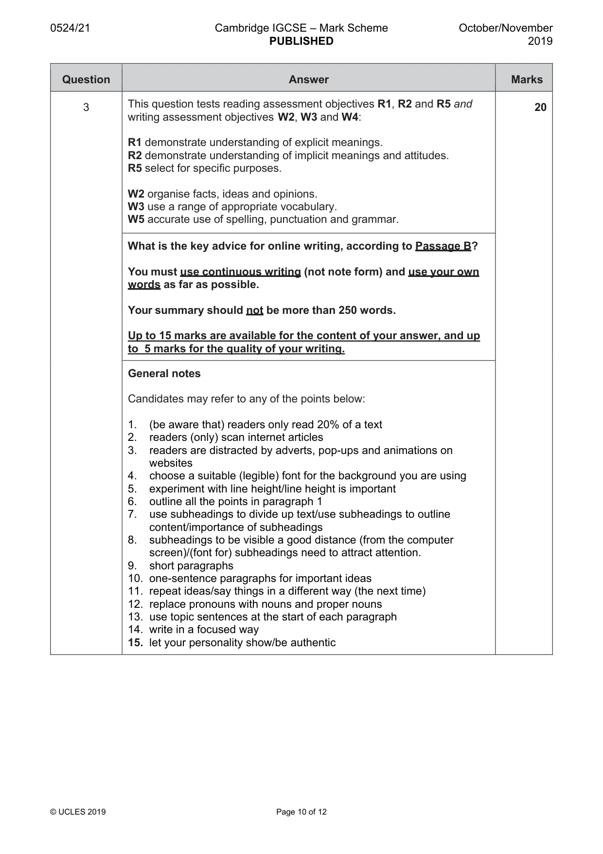Mark scheme, page 10 of 12