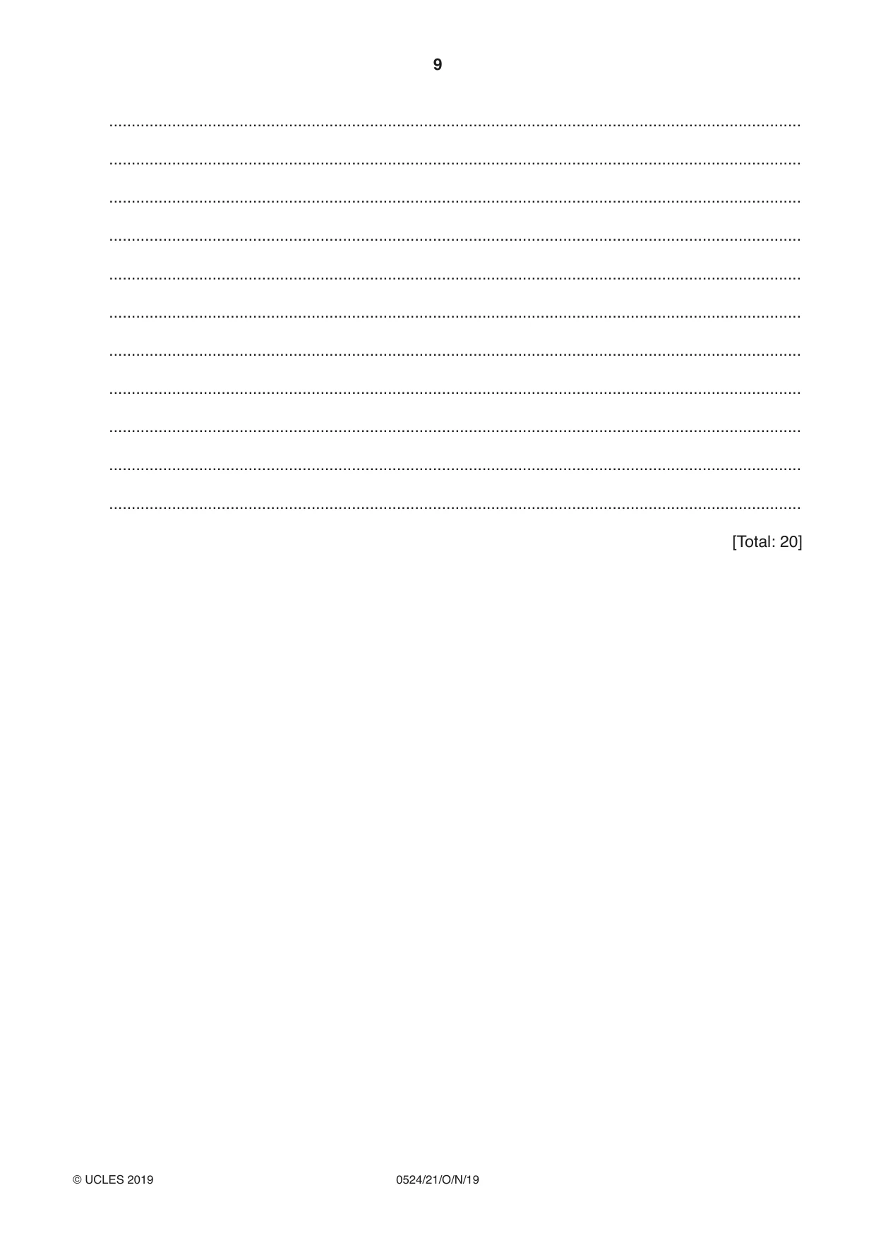 Cambridge IGCSE English - First Language (BES) 0524 2019 Oct/Nov Paper 2 · Variant 1 question paper, page 9 of 12
