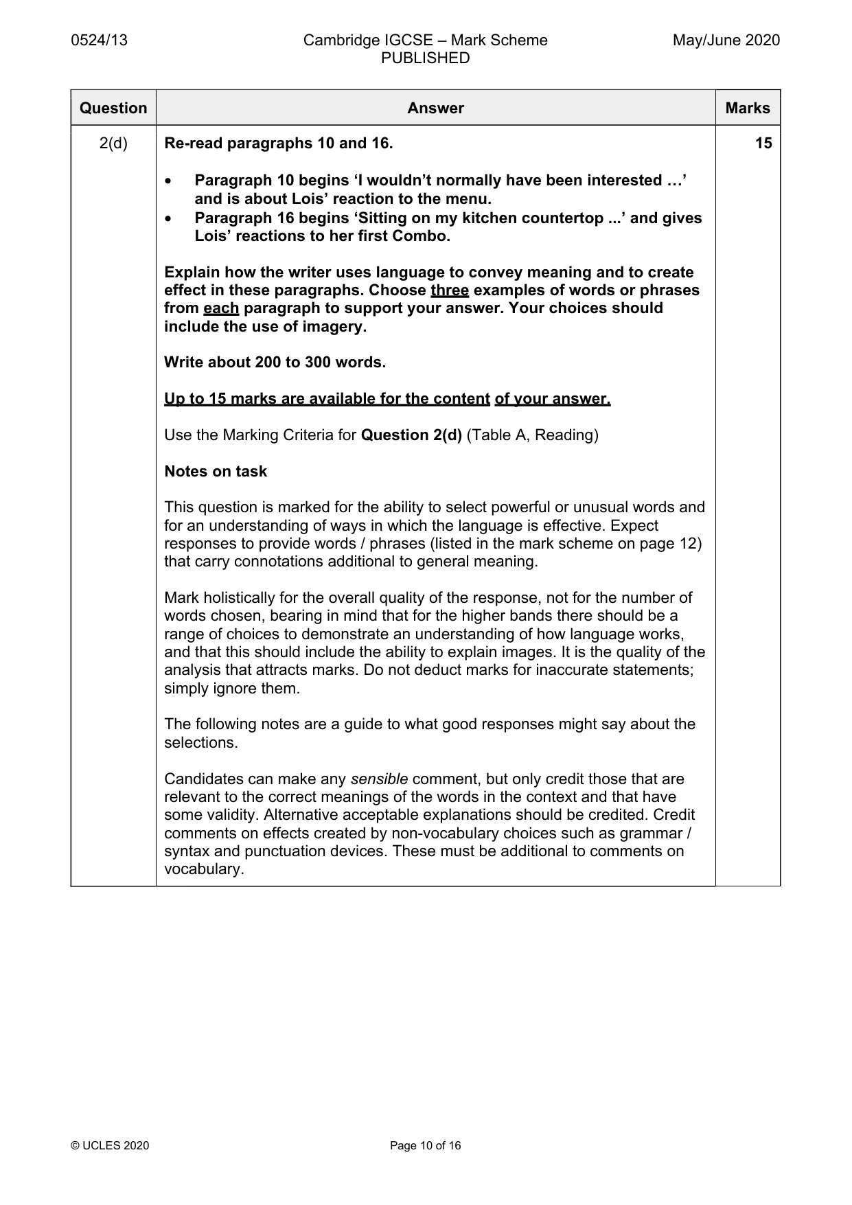 Mark scheme, page 10 of 16