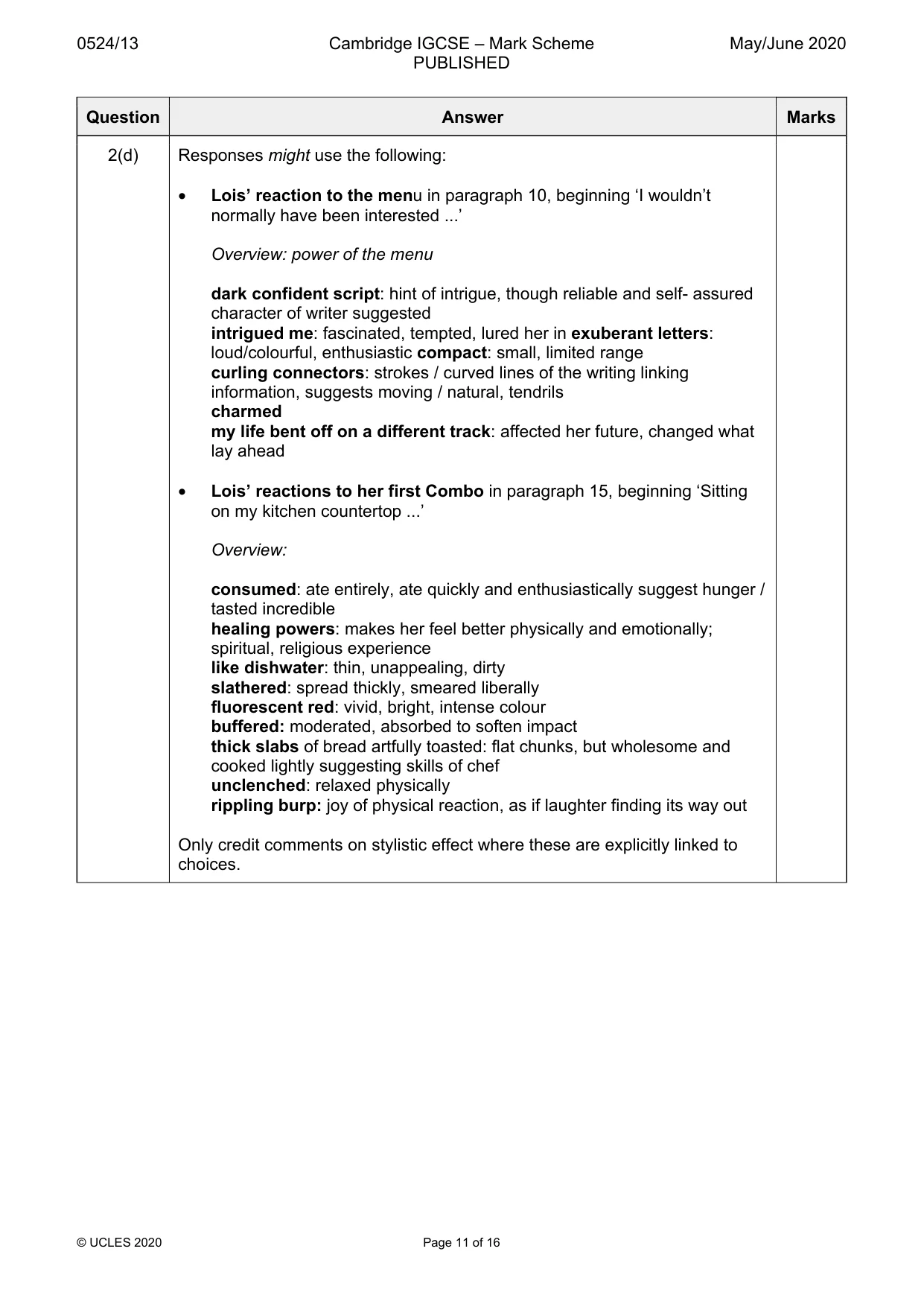 Mark scheme, page 11 of 16