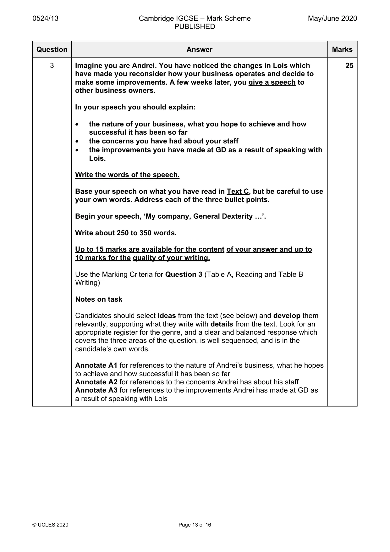 Mark scheme, page 13 of 16