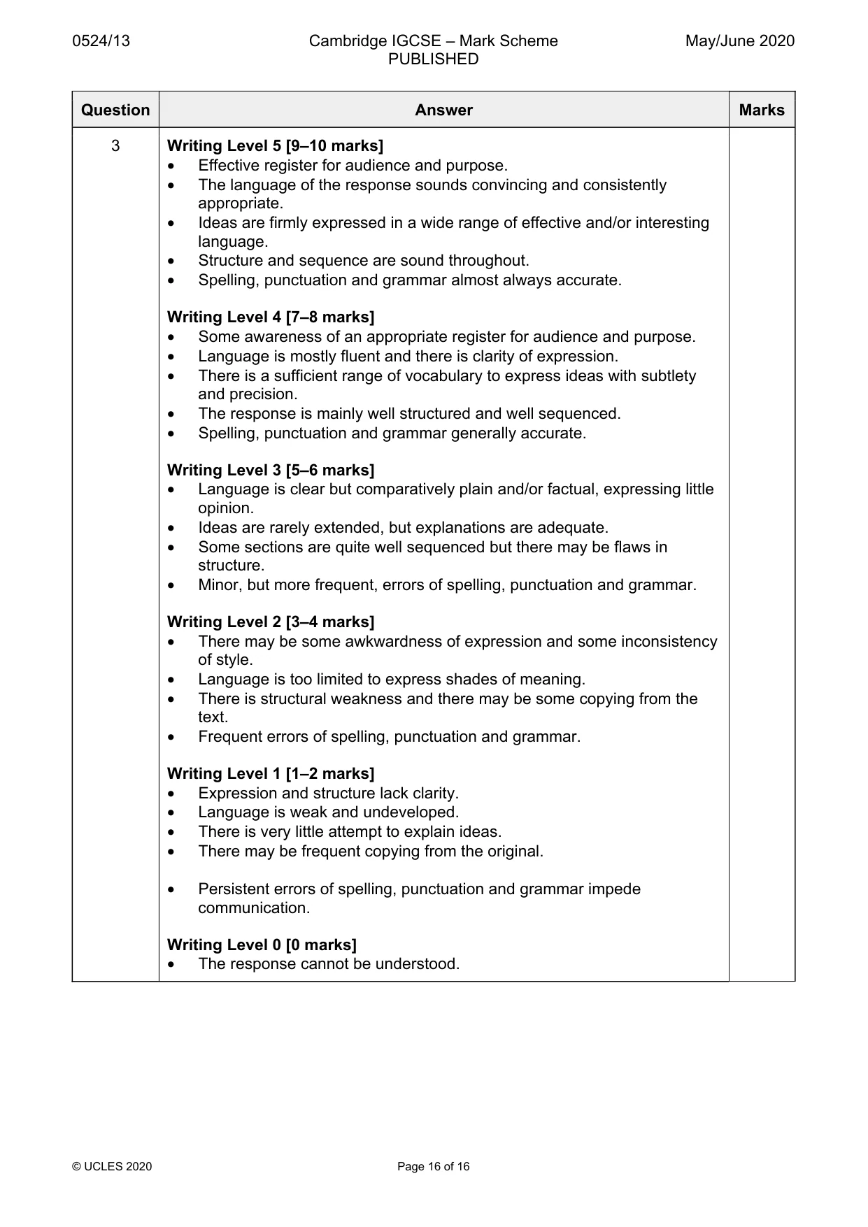 Mark scheme, page 16 of 16