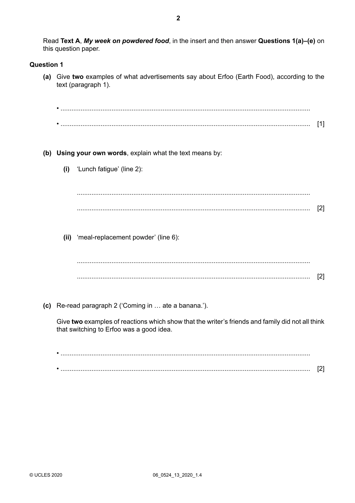 Cambridge IGCSE English - First Language (BES) 0524 2020 May/June Paper 1 · Variant 3 question paper, page 2 of 16