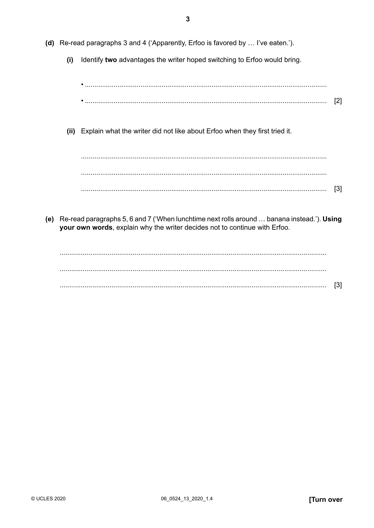 Cambridge IGCSE English - First Language (BES) 0524 2020 May/June Paper 1 · Variant 3 question paper, page 3 of 16