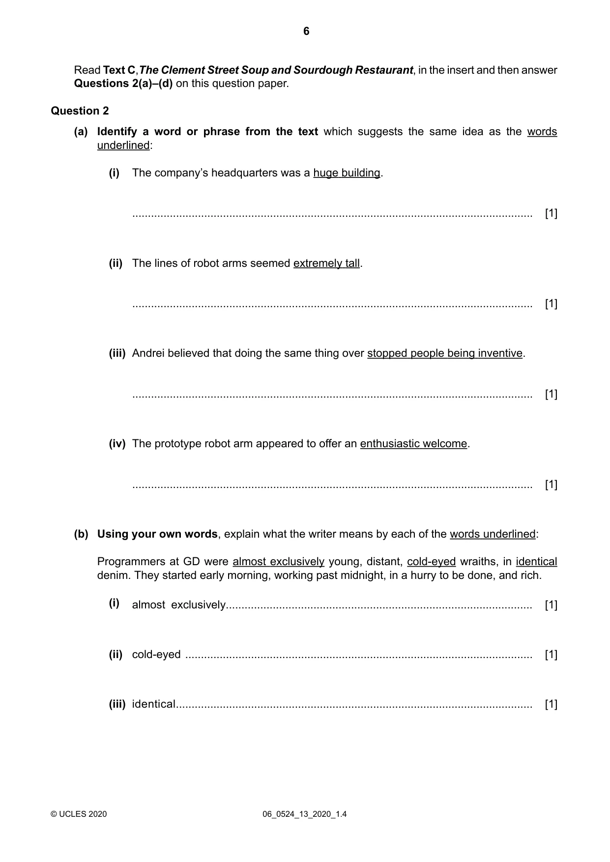 Cambridge IGCSE English - First Language (BES) 0524 2020 May/June Paper 1 · Variant 3 question paper, page 6 of 16