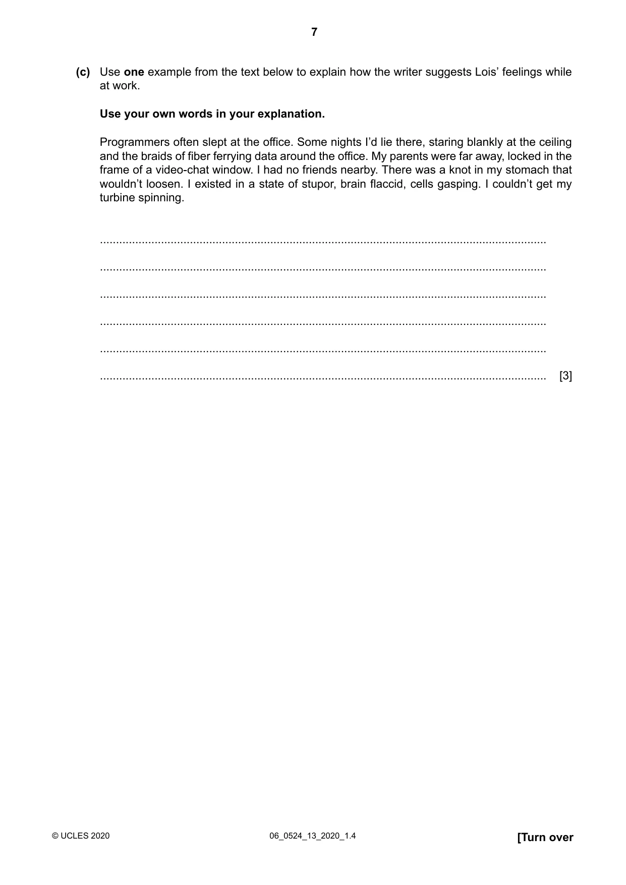 Cambridge IGCSE English - First Language (BES) 0524 2020 May/June Paper 1 · Variant 3 question paper, page 7 of 16